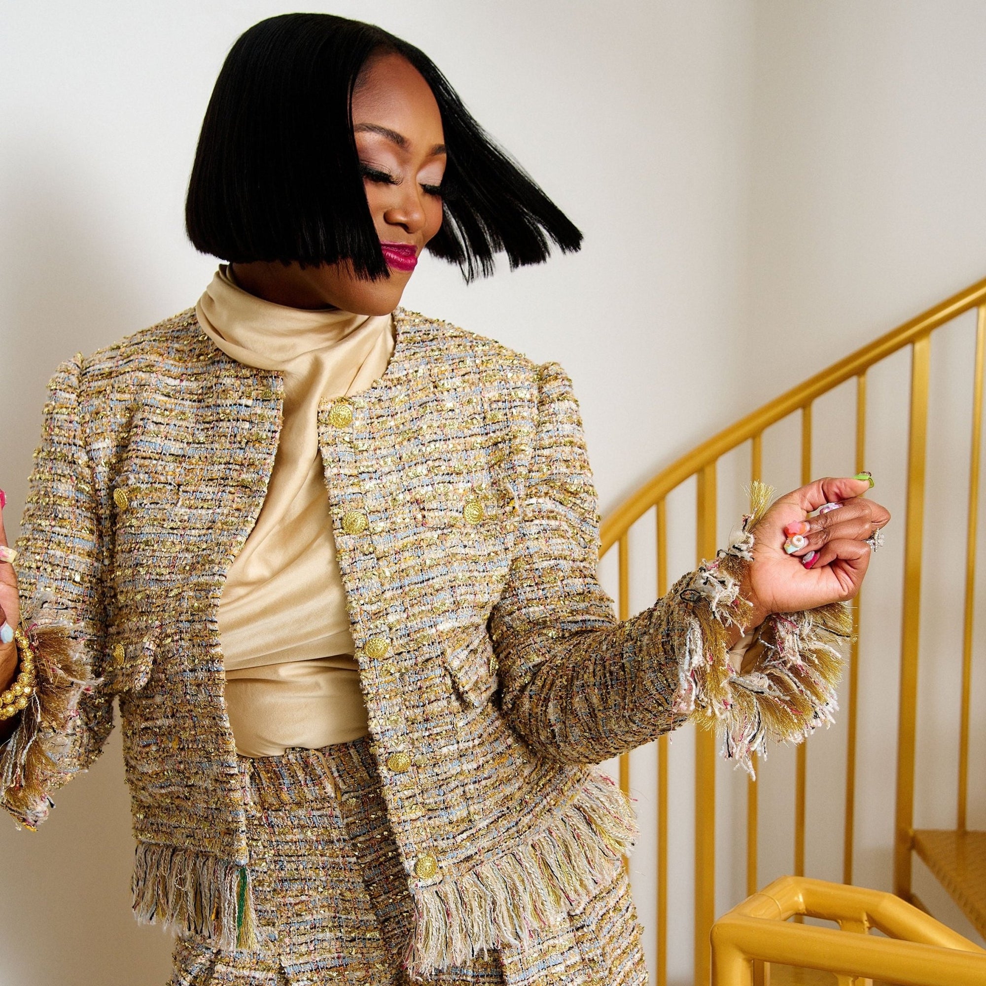 The Claire Metallic Tweed Fringe Blazer,Clothing, Sassy Jones,