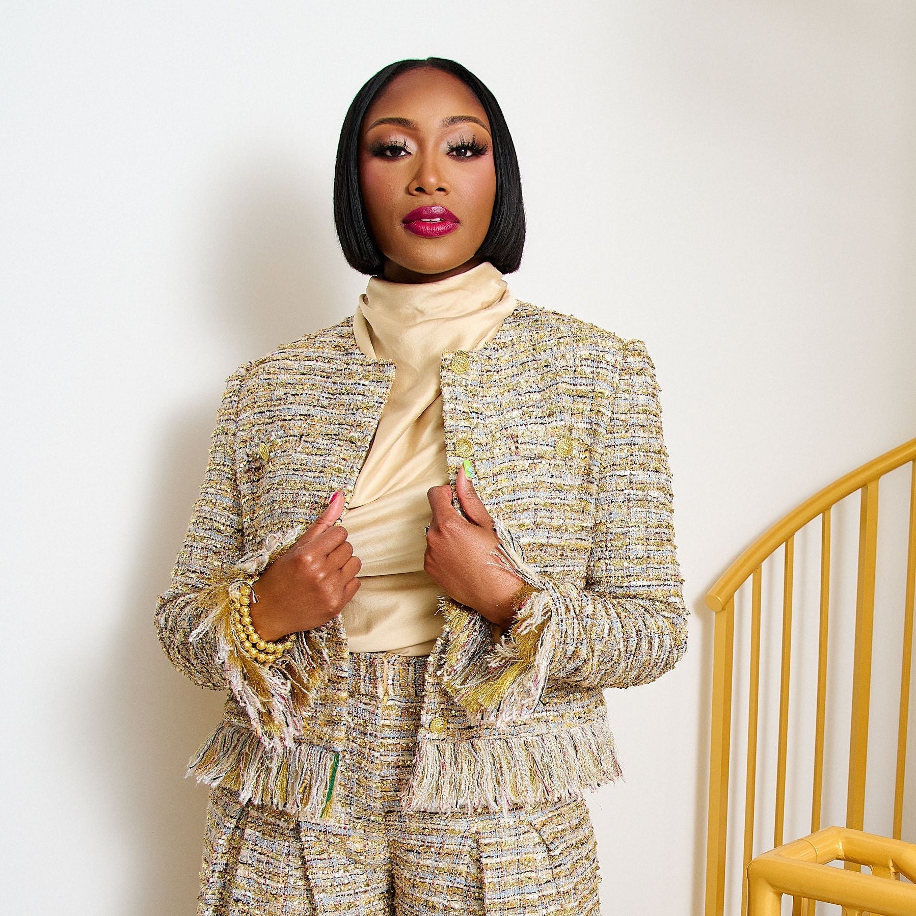 The Claire Metallic Tweed Fringe Blazer,Clothing, Sassy Jones,