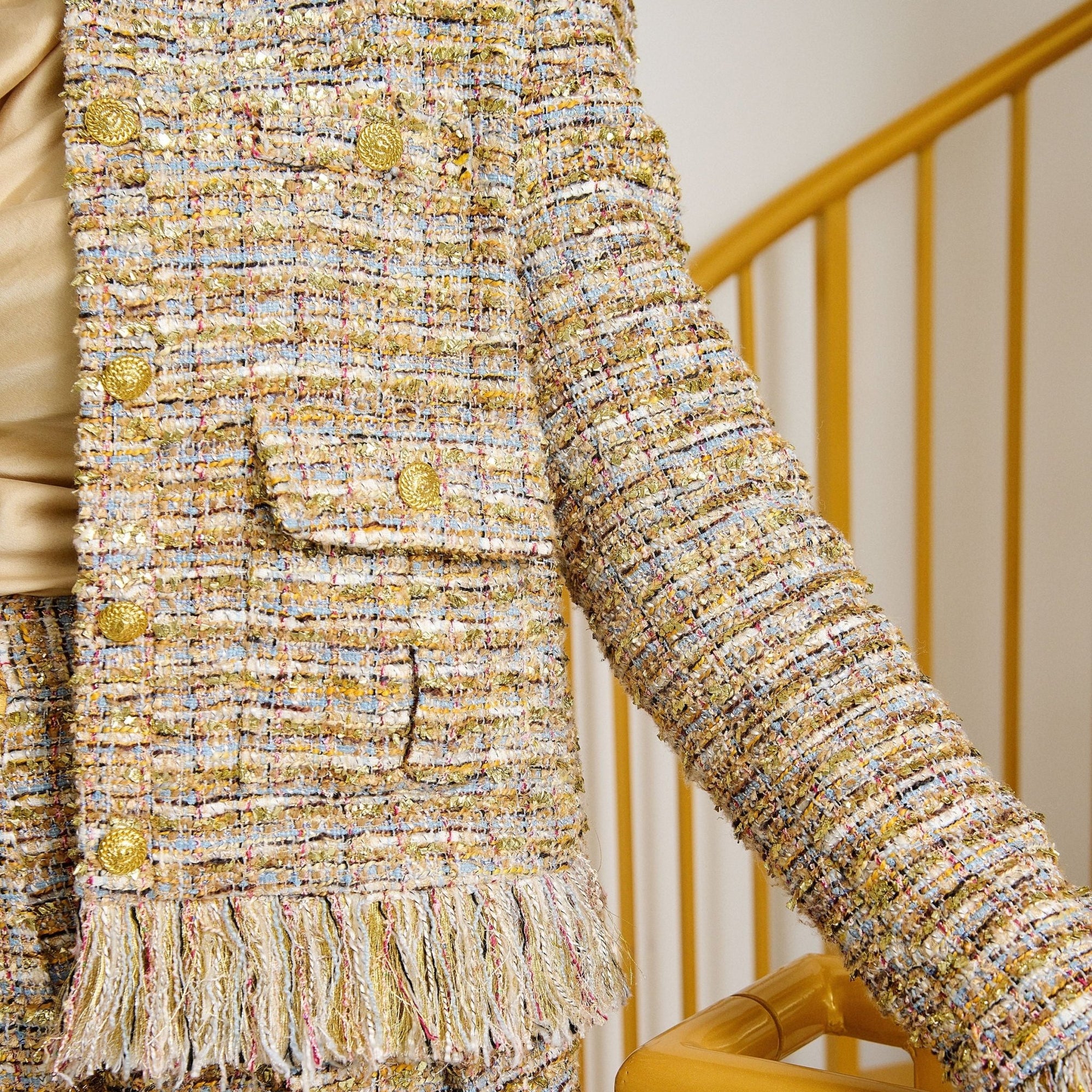 The Claire Metallic Tweed Fringe Blazer,Clothing, Sassy Jones,