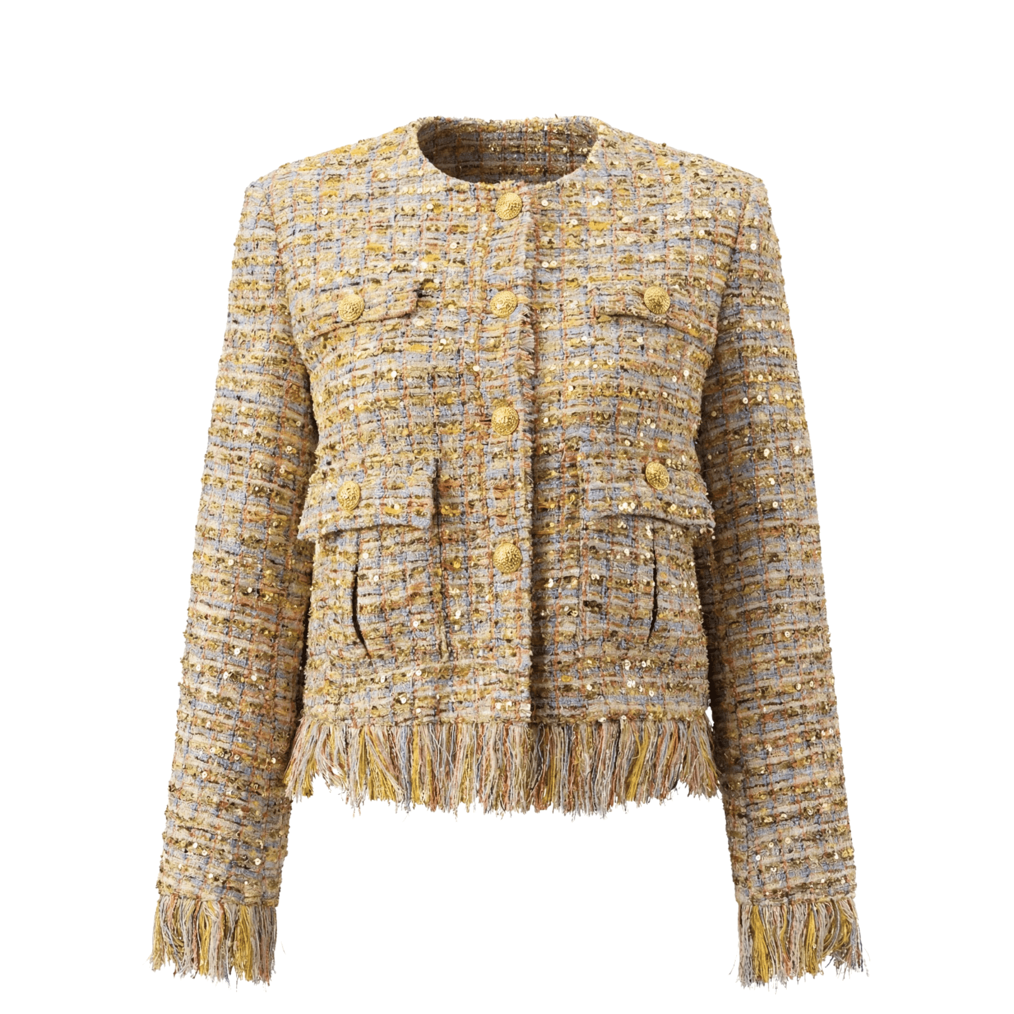 The Claire Metallic Tweed Fringe Blazer,Clothing, Sassy Jones,