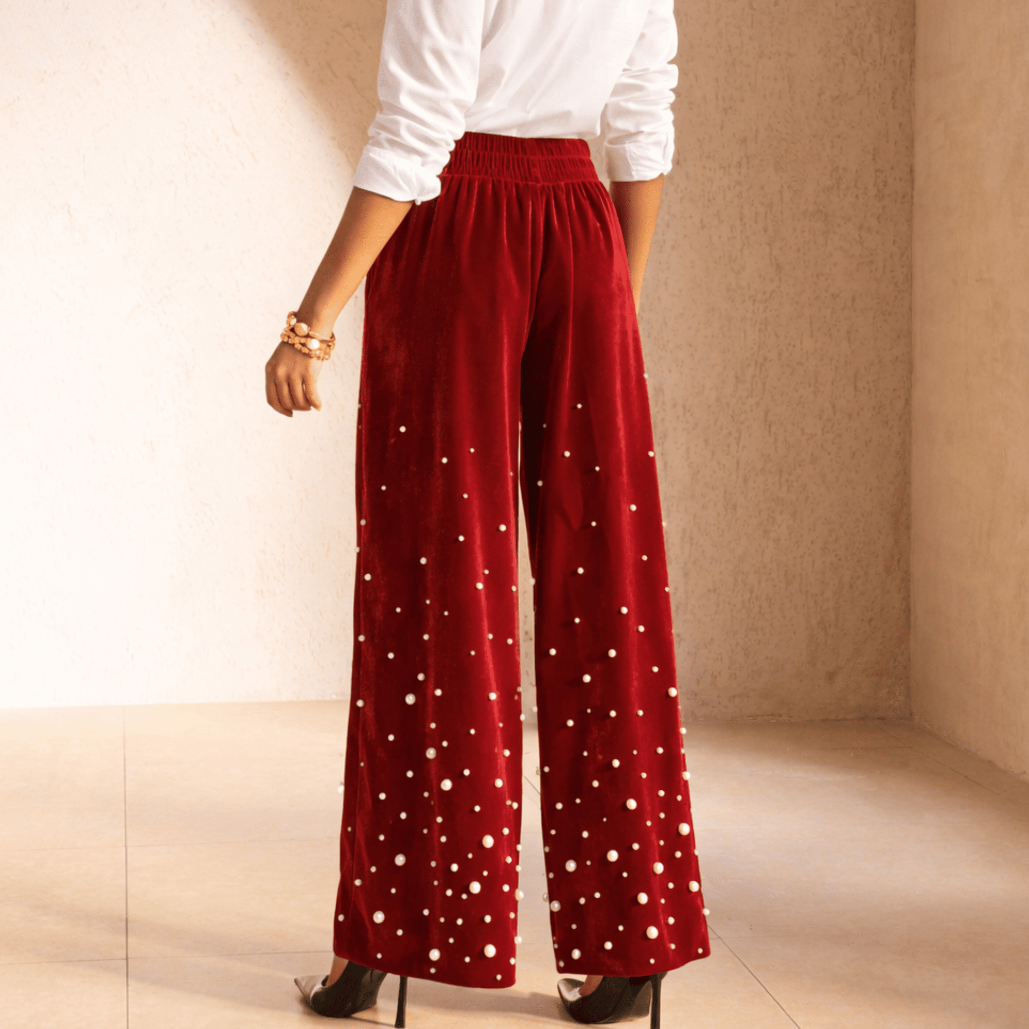 The Fiorella Pant - Red Velvet Pearl,Clothing, Sassy Jones,