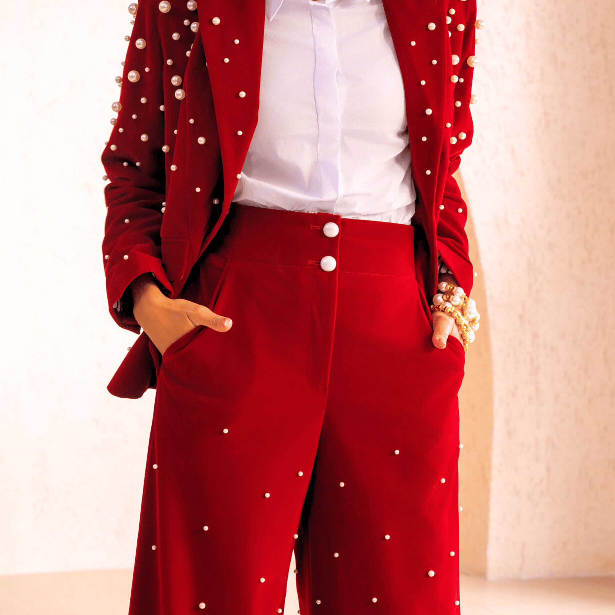 The Fiorella Pant - Red Velvet Pearl,Clothing, Sassy Jones,