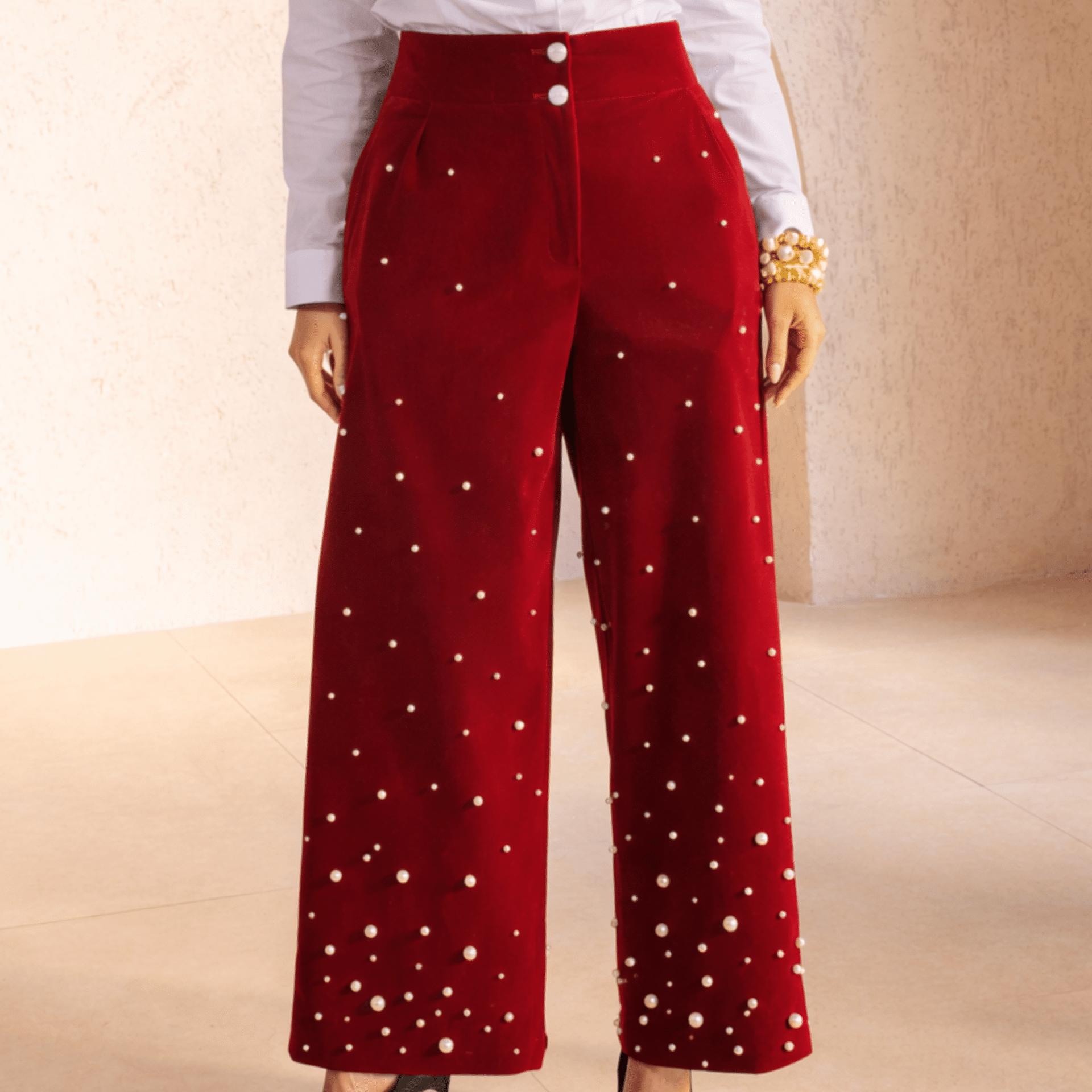 Fiorella High Waisted Wide Leg Pant Velvet Pearl