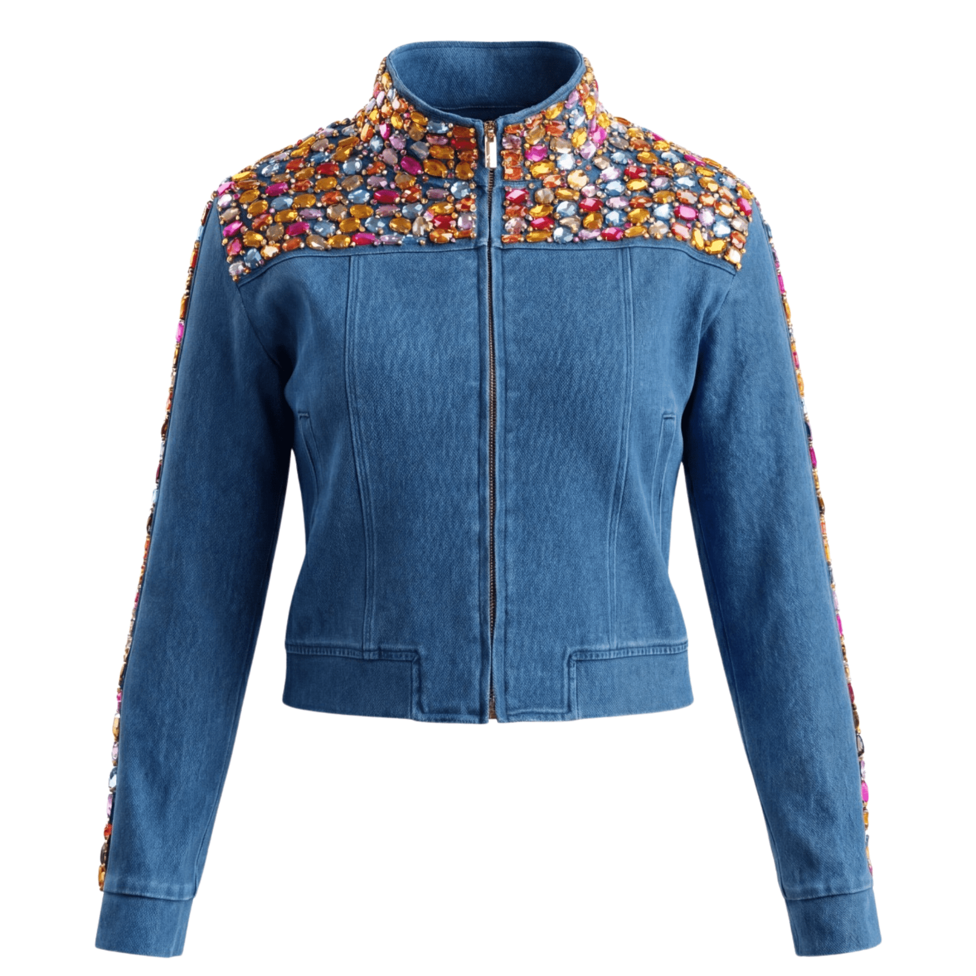 The Gemma Crystal Jogger Jacket - Denim,Clothing, Sassy Jones,