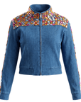 The Gemma Crystal Jogger Jacket - Denim,Clothing, Sassy Jones,