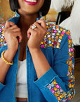 The Gemma Crystal Jogger Jacket - Denim,Clothing, Sassy Jones,
