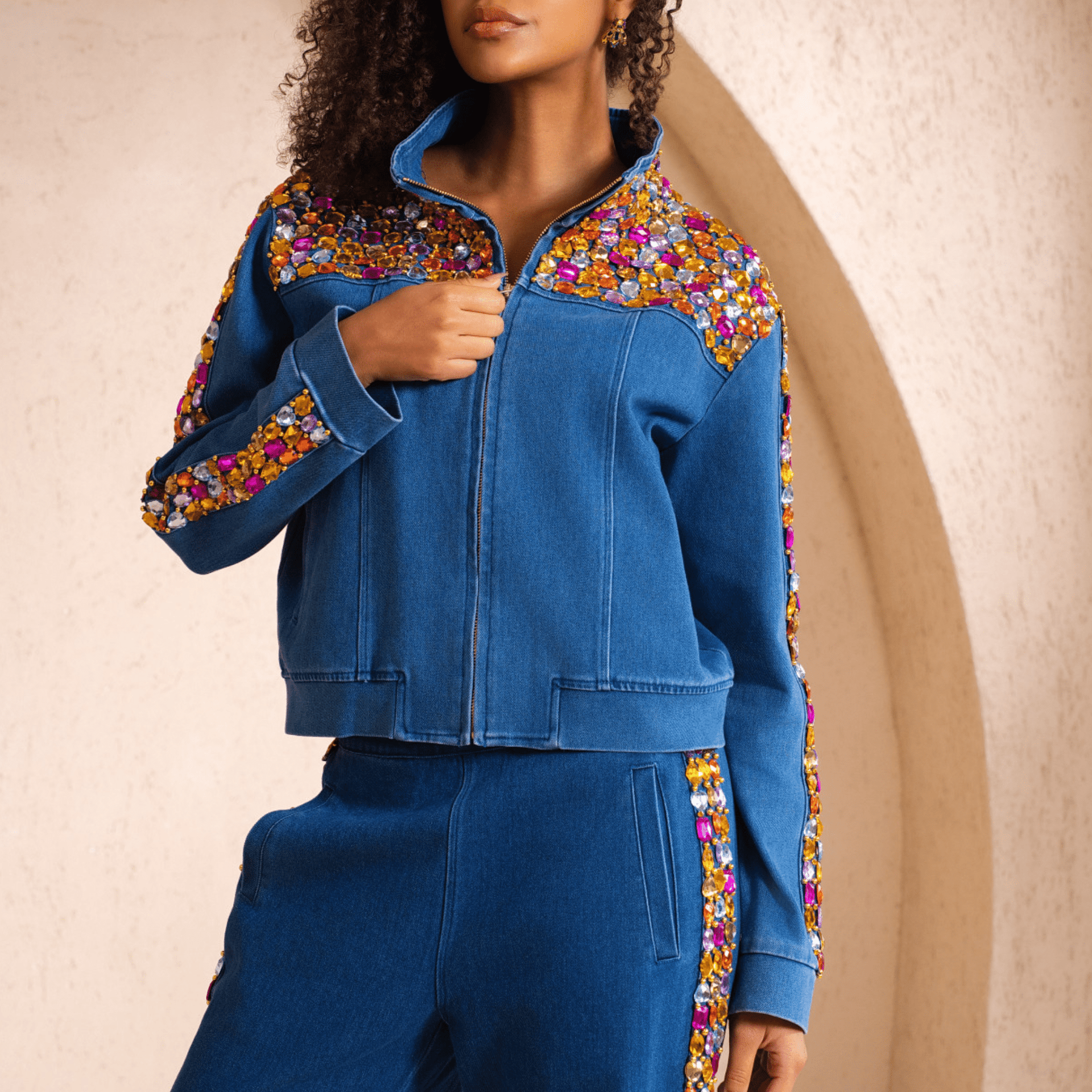 Gemma Crystal Jogger Jacket Denim