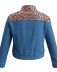 The Gemma Crystal Jogger Jacket - Denim,Clothing, Sassy Jones,