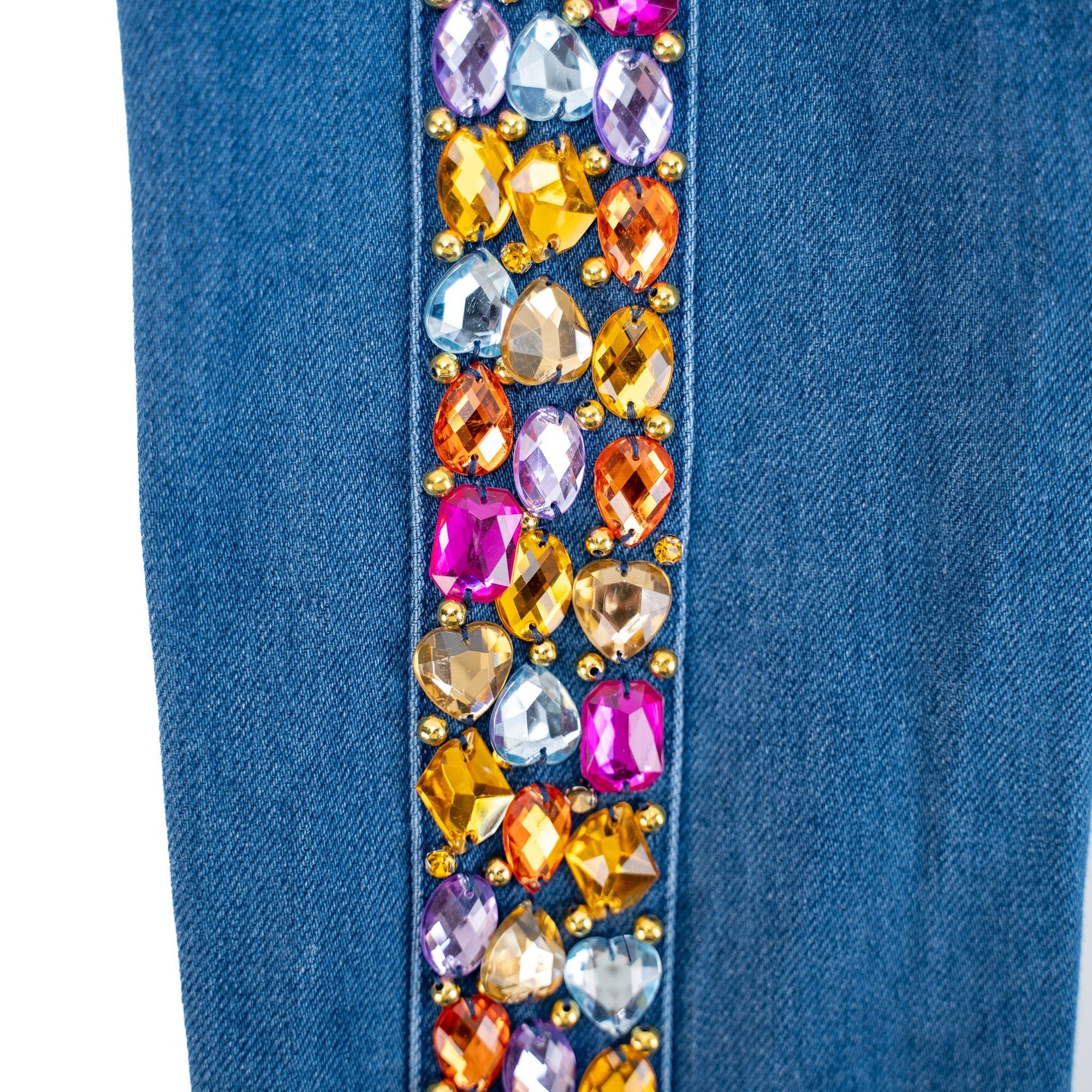 The Gemma Crystal Stretch Jogger Pant - Denim,Clothing, Sassy Jones,