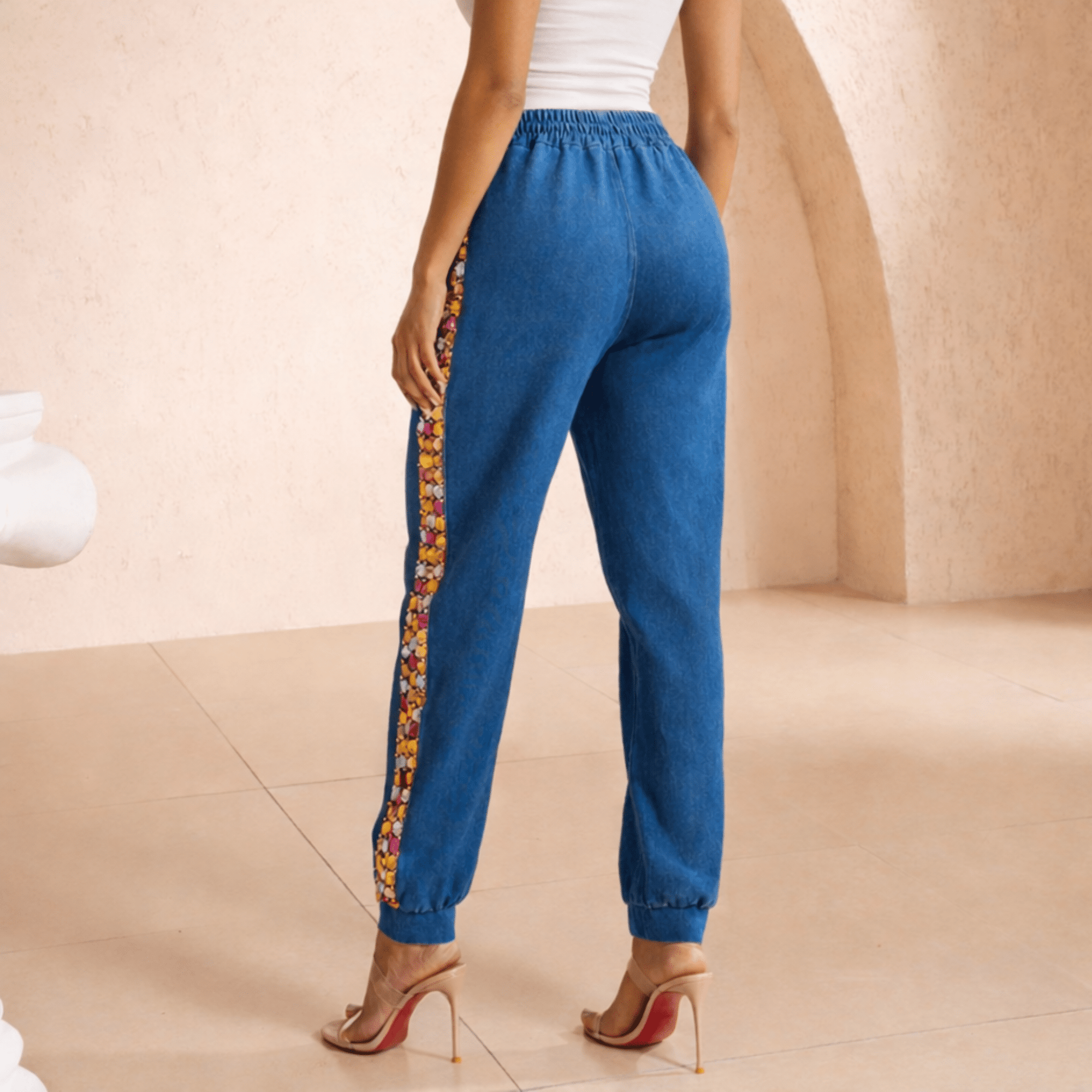 The Gemma Crystal Stretch Jogger Pant - Denim,Clothing, Sassy Jones,