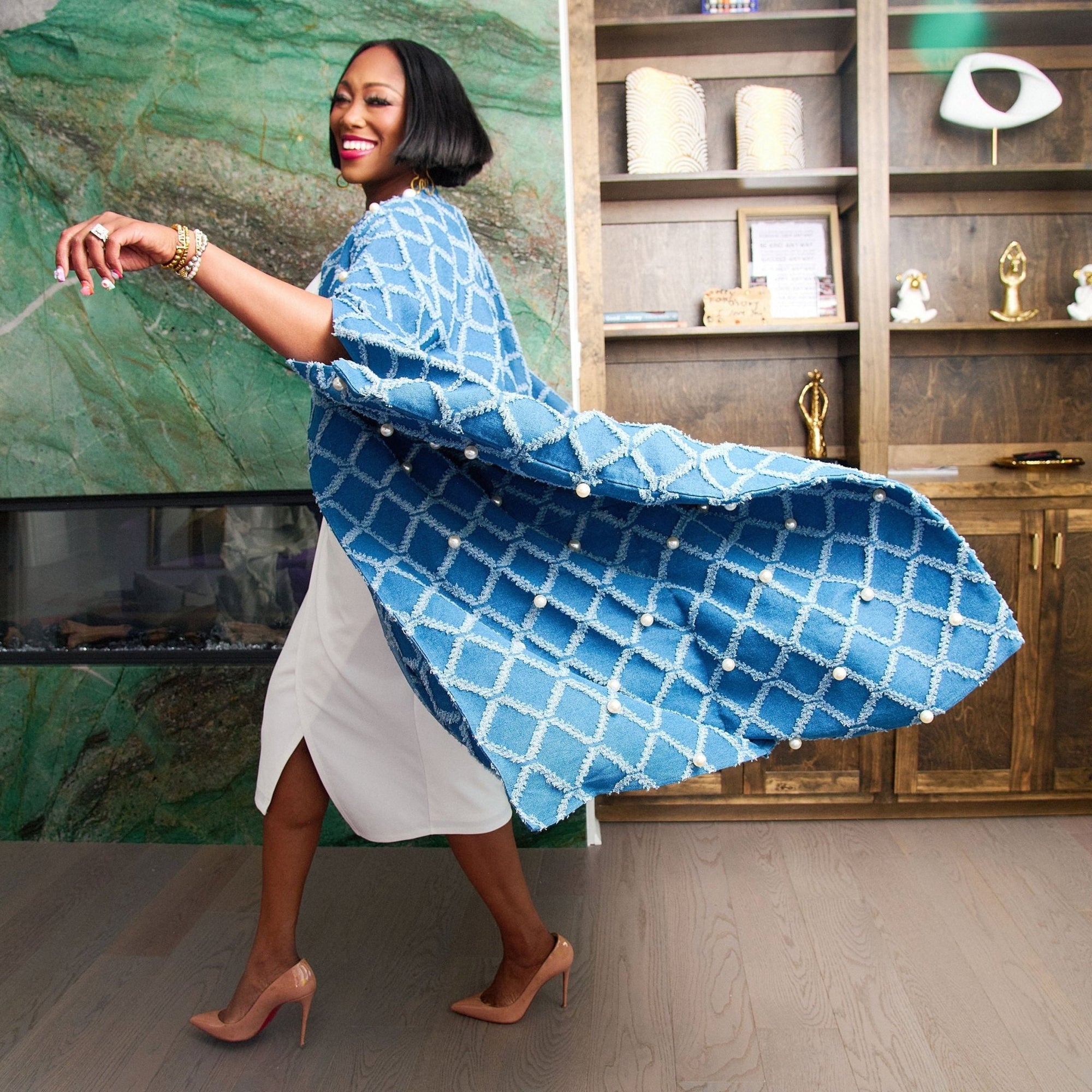 The Iconic Kimono Coat - Denim Shred Pearl,Clothing, Sassy Jones,