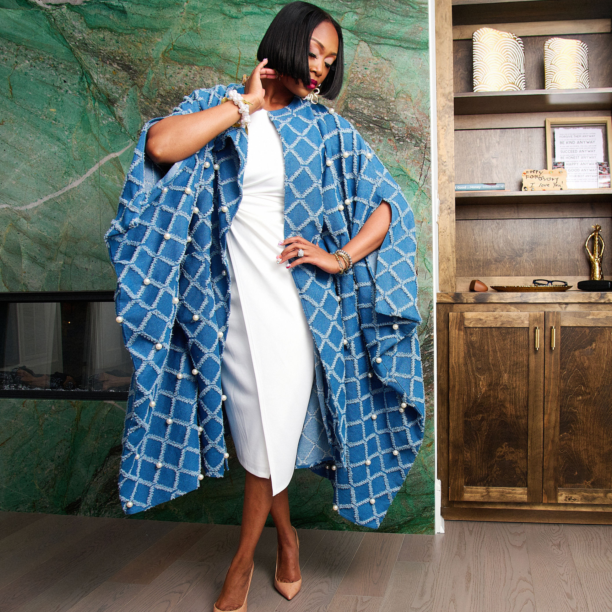 The Iconic Kimono Coat - Denim Shred Pearl,Clothing, Sassy Jones,