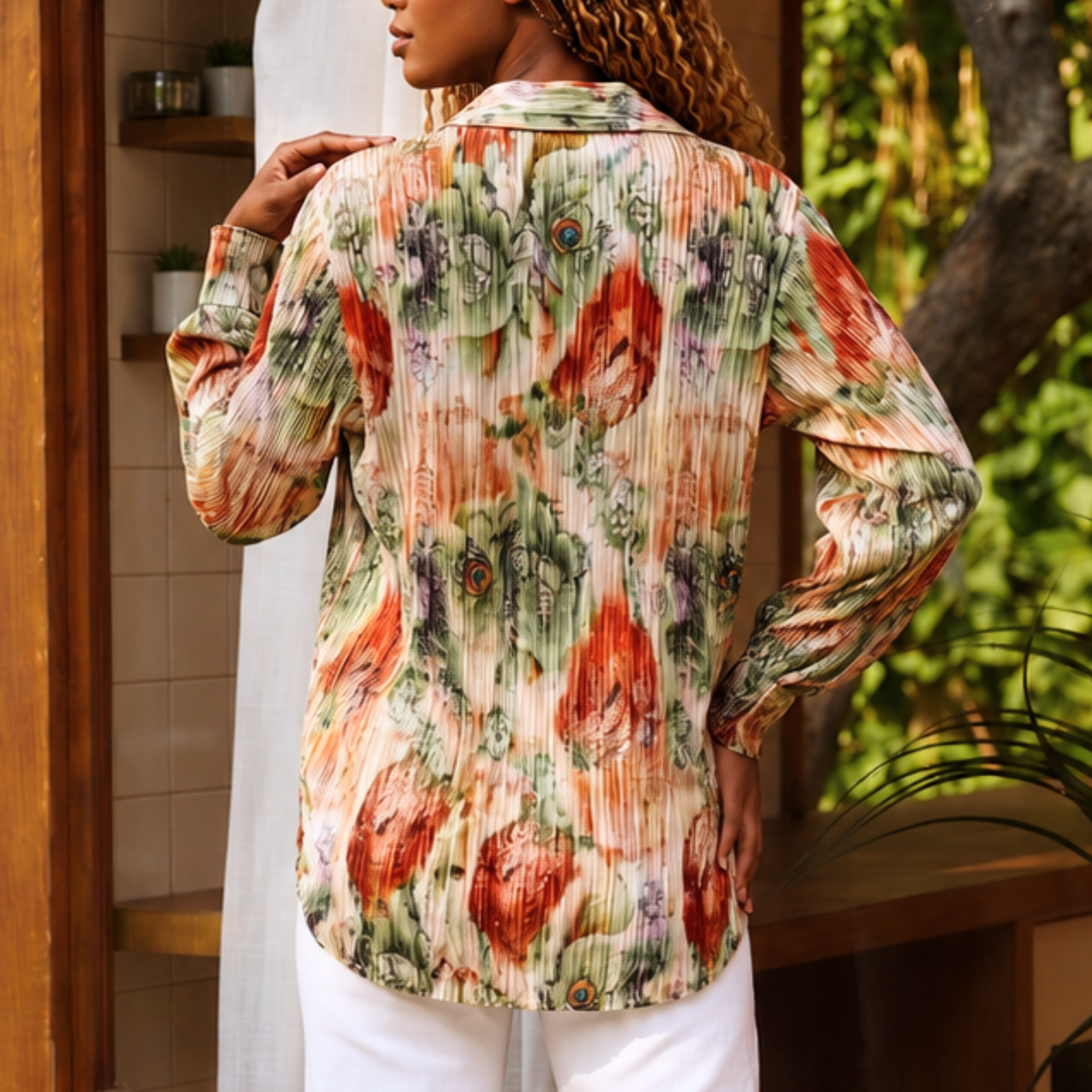 The Sorelle Silky Pleated Lounge Top,, Sassy Jones,