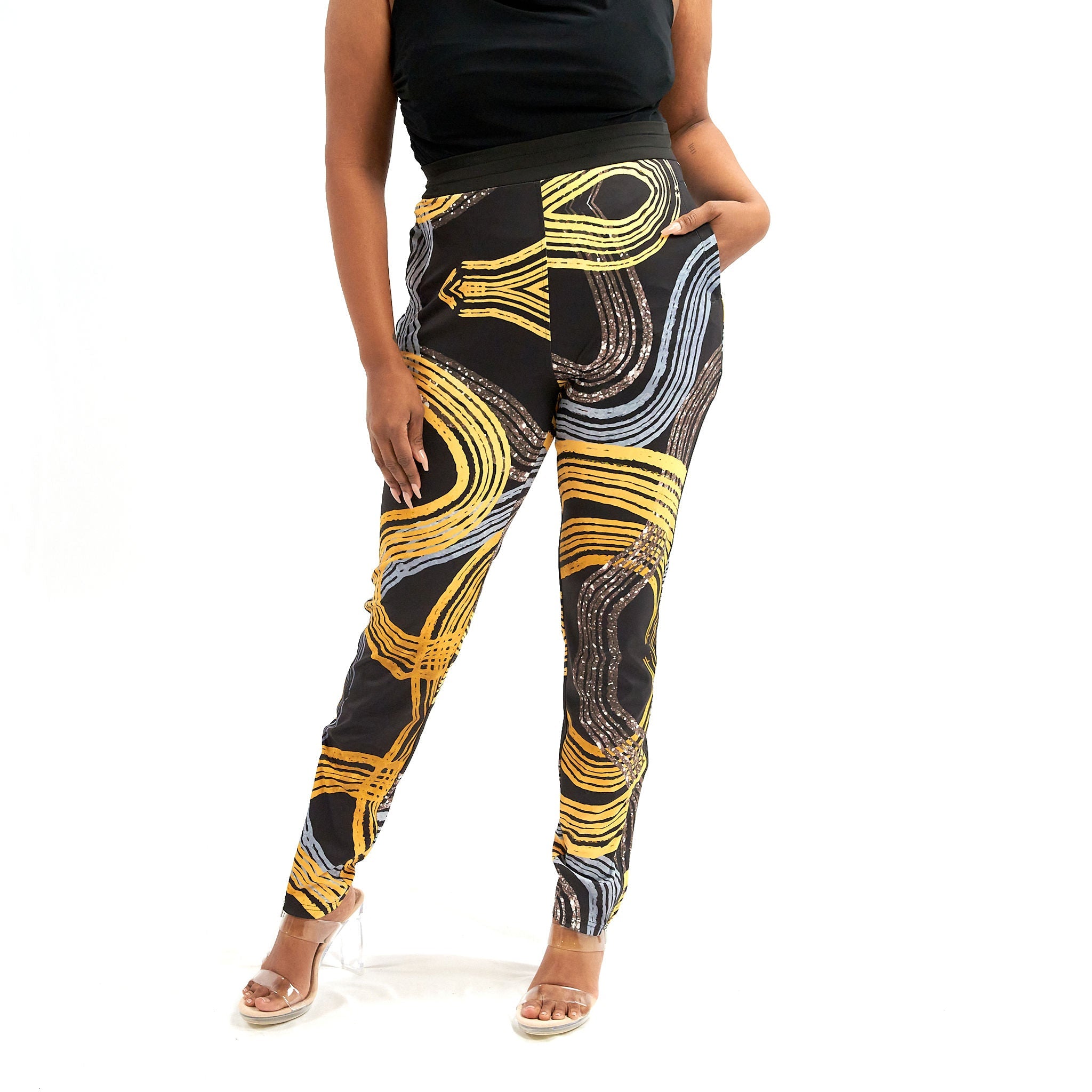 The Ulana Athleisure Pants- Golden Graffiti - Sassy Jones