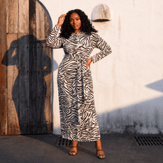 The Vionique Relaxed Wrap Tie Dress - Zebra,, Sassy Jones,