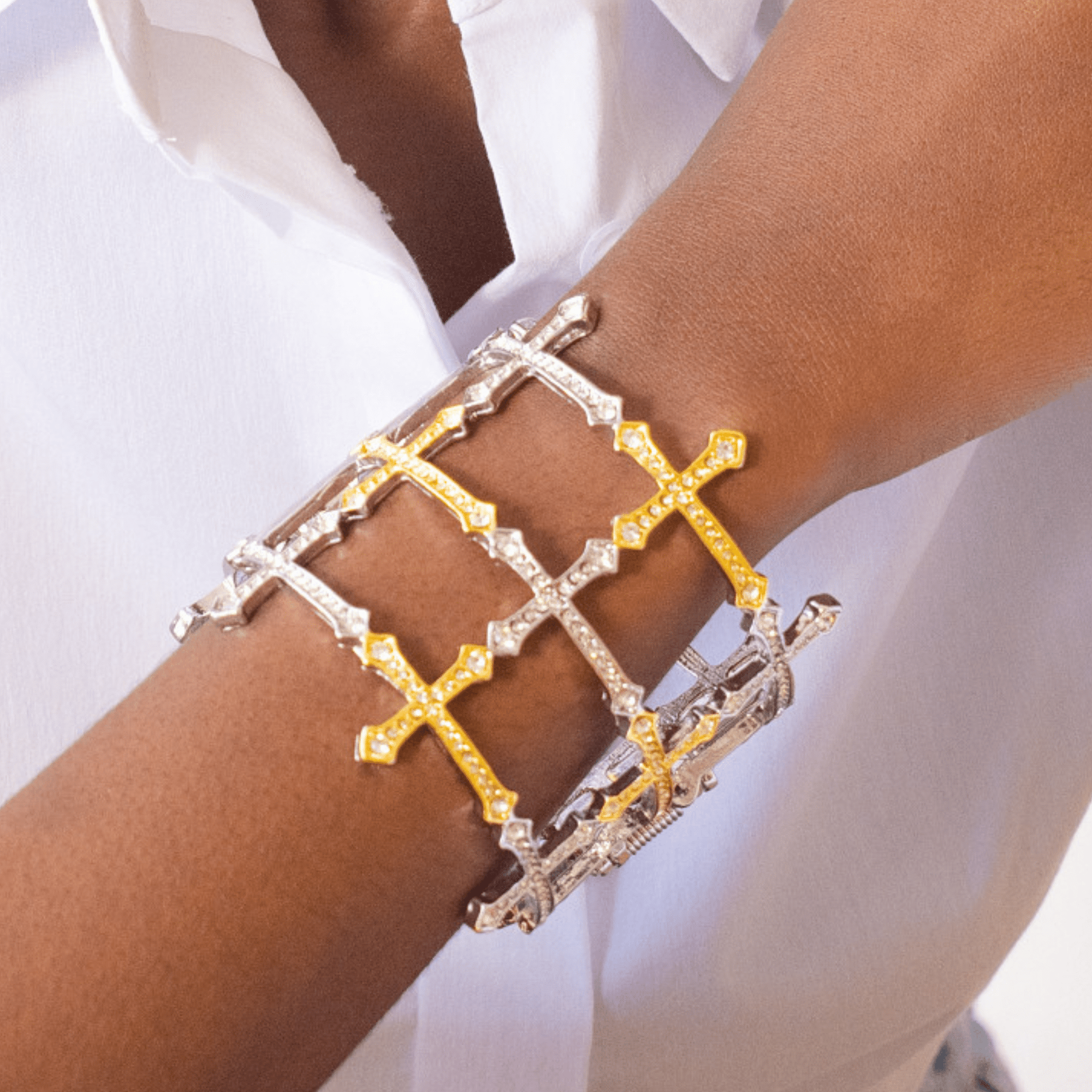 Trinity 18K Cross Sparkling Cuff,Bracelets, Sassy Jones,