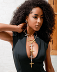 cross necklace, lariat necklace, gold cross necklace, statement necklace, luxury jewelry, women’s necklaces, fashion jewelry, religious jewelry, designer necklace, modern cross jewelry