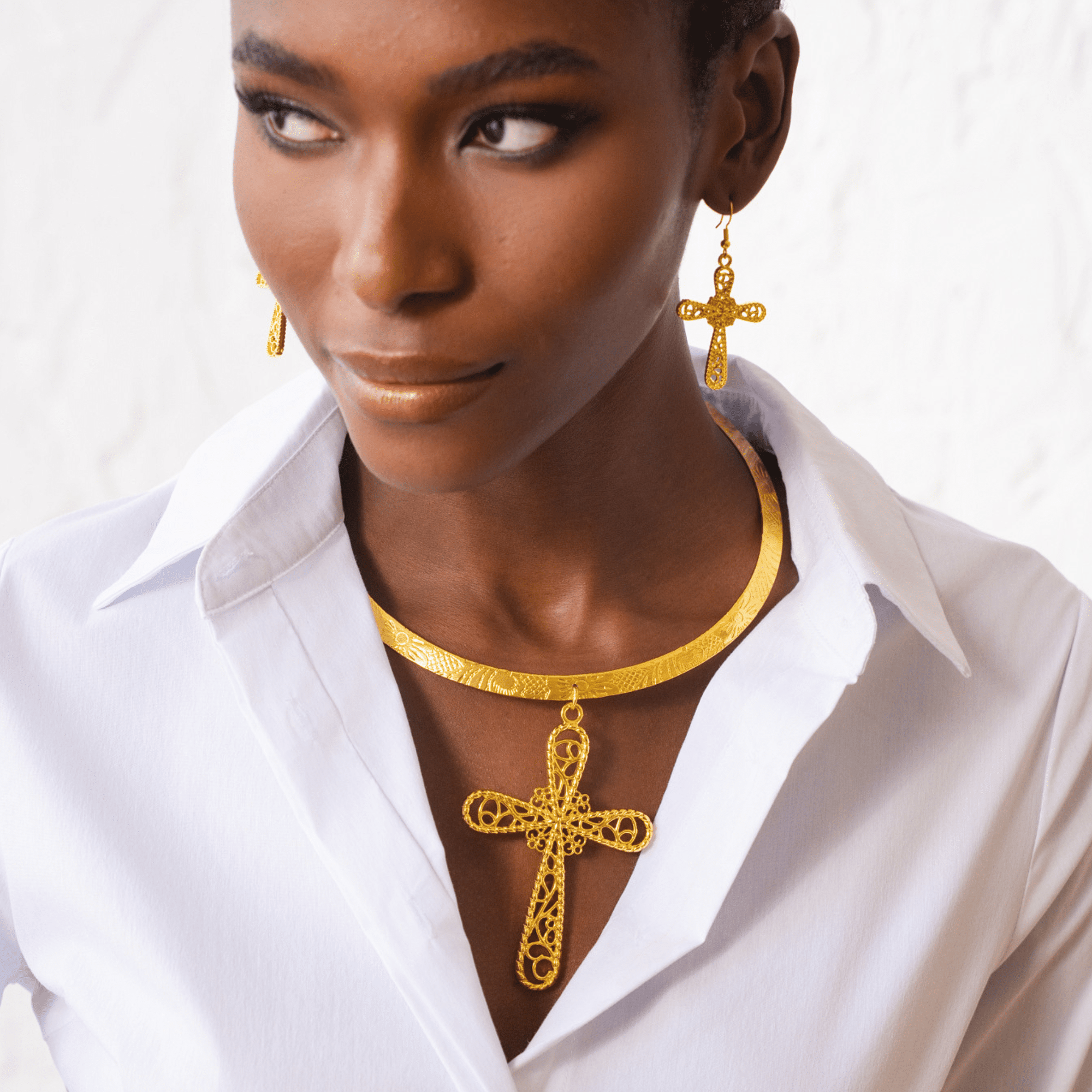 Trinity Cross Filigree Collar Bib,Necklaces, Sassy Jones,