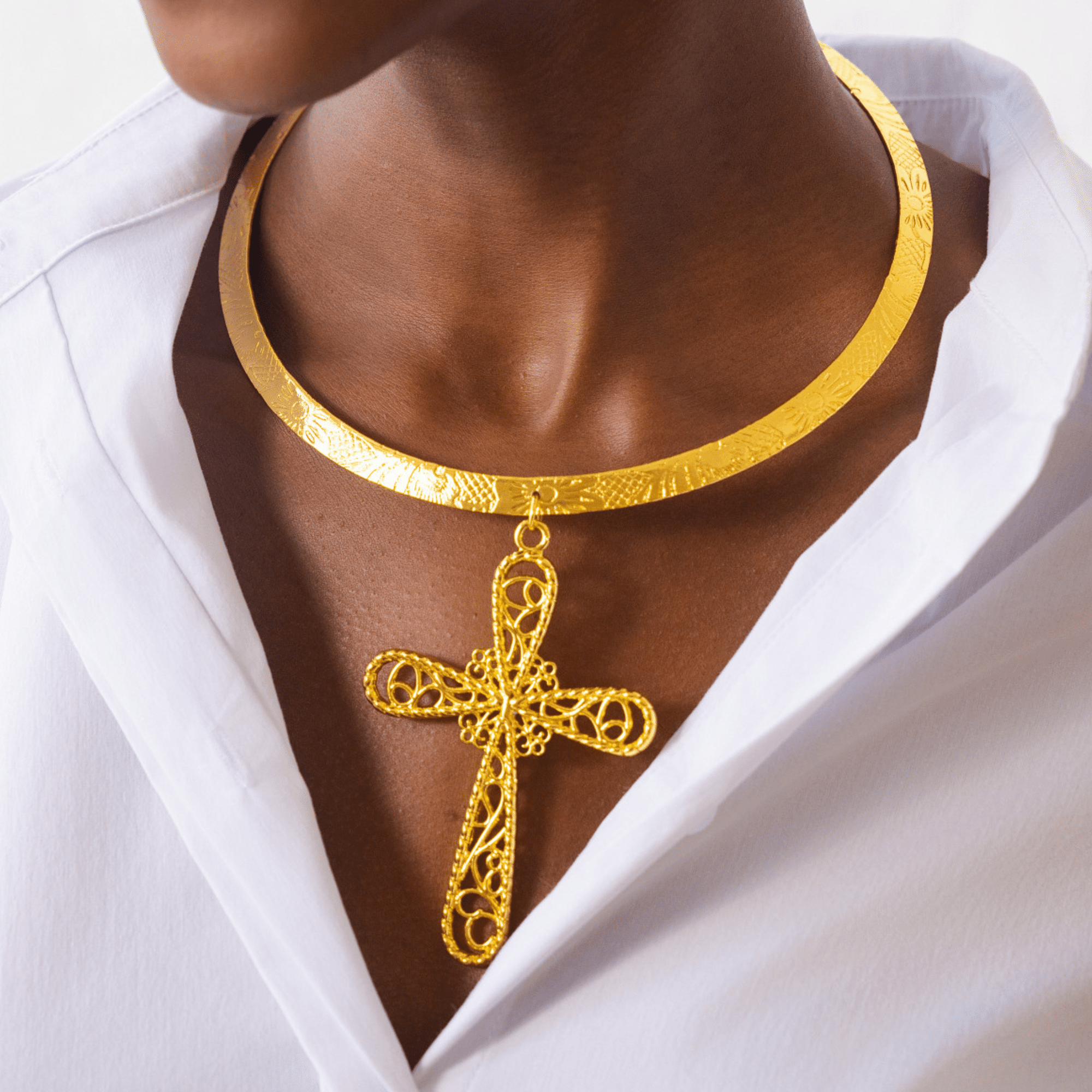 Trinity Cross Filigree Collar Bib,Necklaces, Sassy Jones,