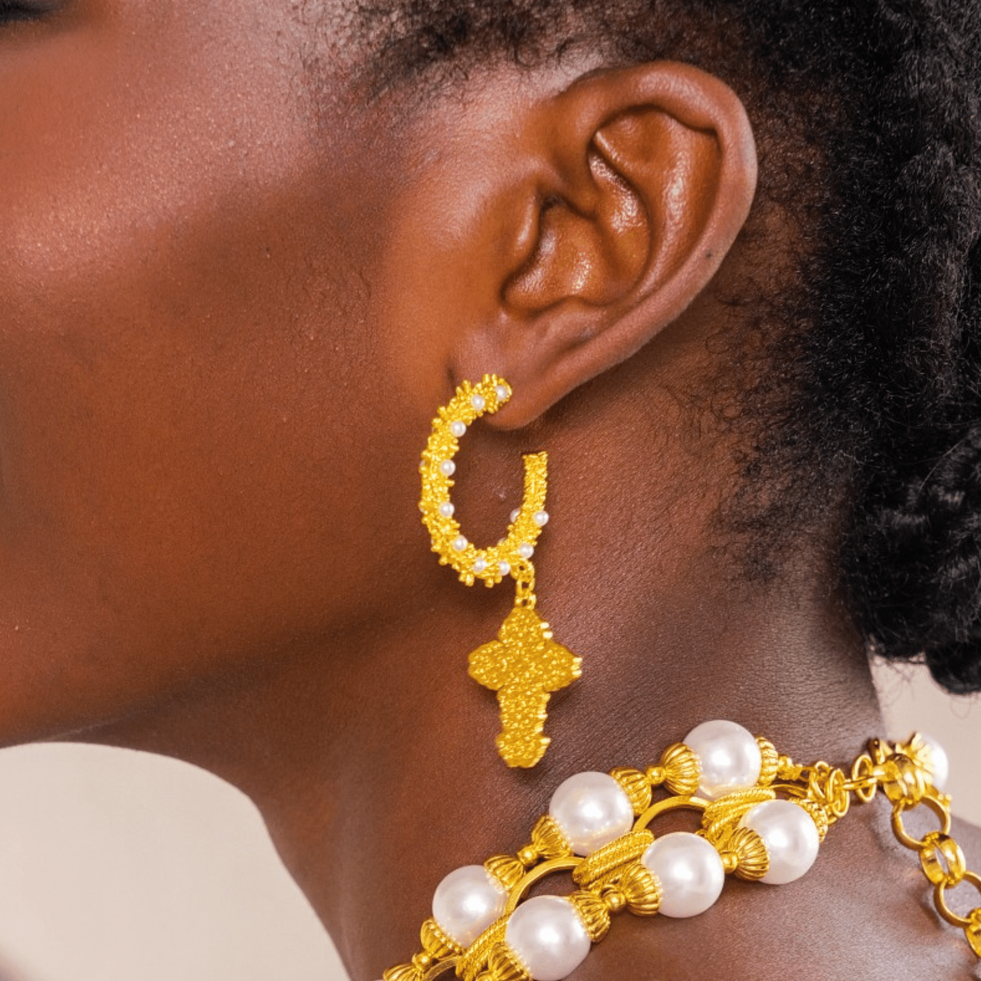 Trinity Cross Hoops - Dynasty Pearl,Earrings, Sassy Jones,