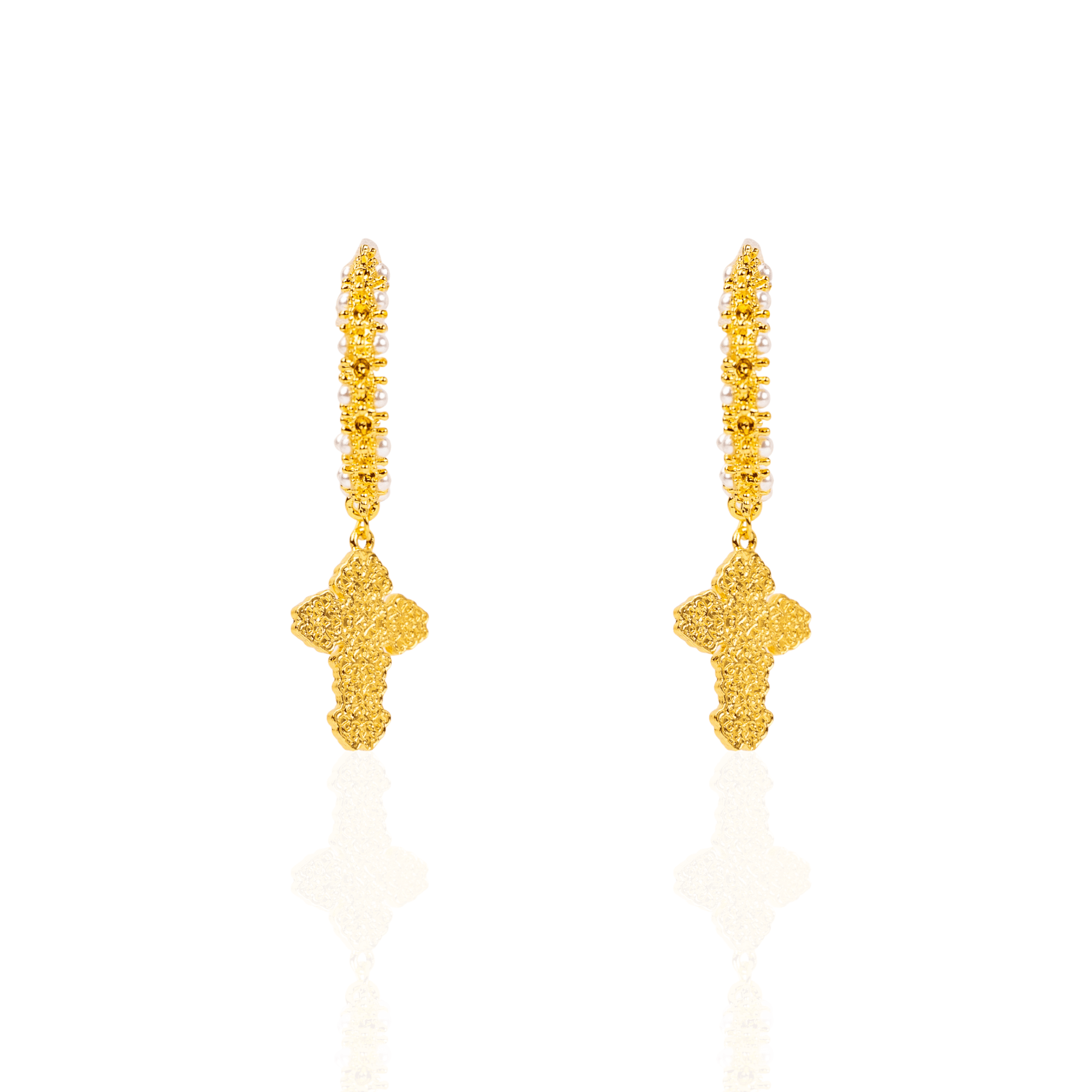 Trinity Cross Hoops - Dynasty Pearl,Earrings, Sassy Jones,