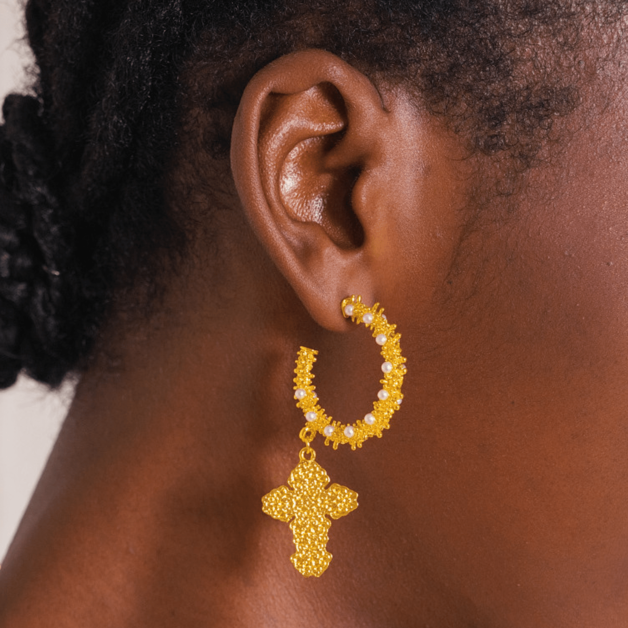 Trinity Cross Hoops - Dynasty Pearl,Earrings, Sassy Jones,