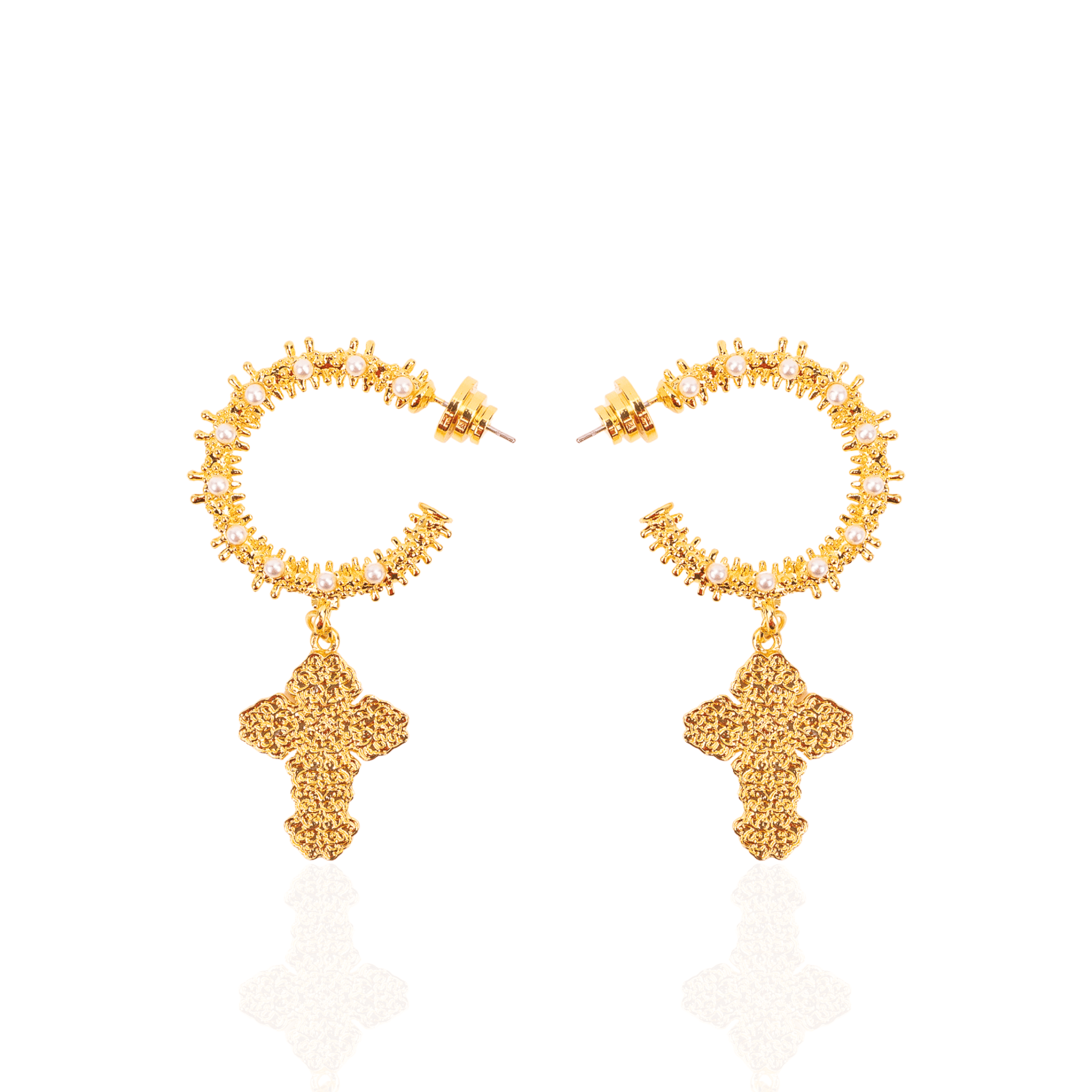 Trinity Cross Hoops - Dynasty Pearl,Earrings, Sassy Jones,