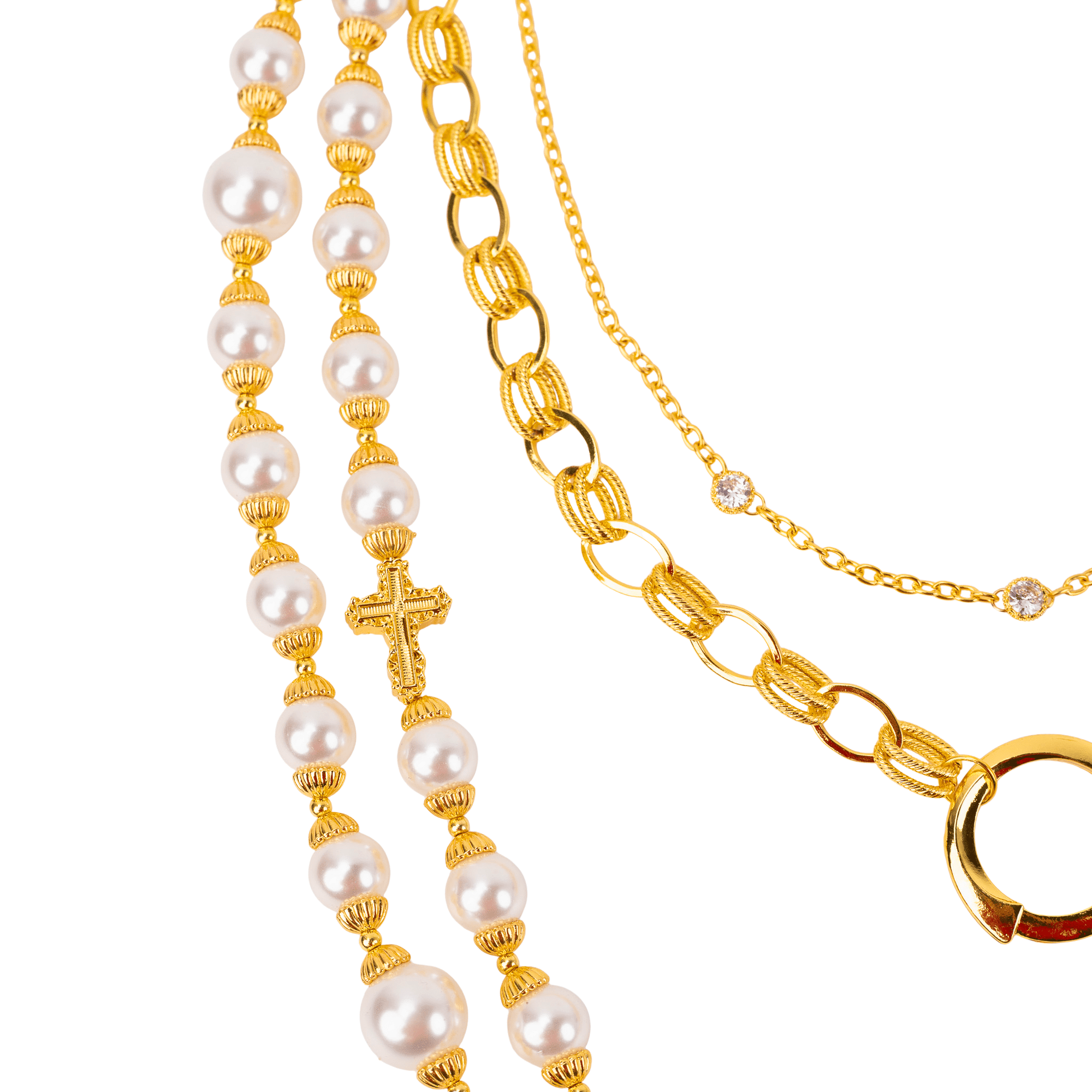 Trinity Cross Long Dress Chain - Dynasty Pearl,Necklaces, Sassy Jones,