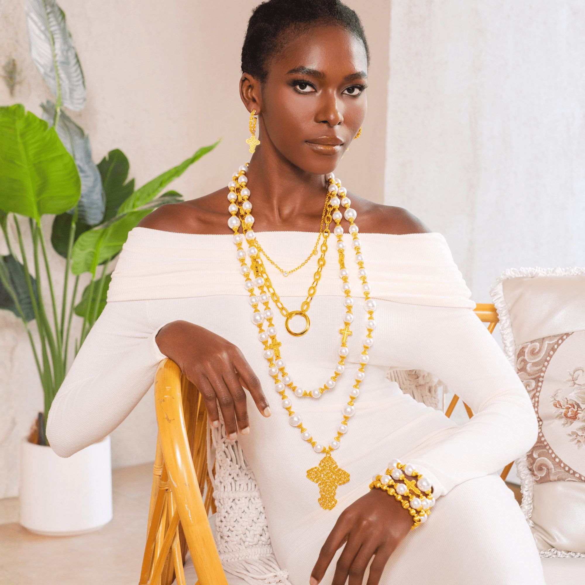 Trinity Cross Stretch Bracelet Stack - Dynasty Pearl,Bracelets, Sassy Jones,