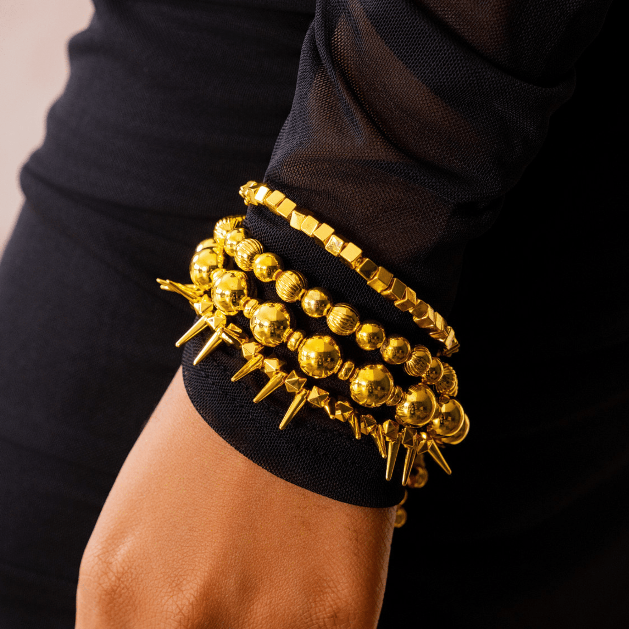 Trinity Crucifix Cross 4pc Stretch Bracelet Stack - Gold,Bracelets, Sassy Jones,