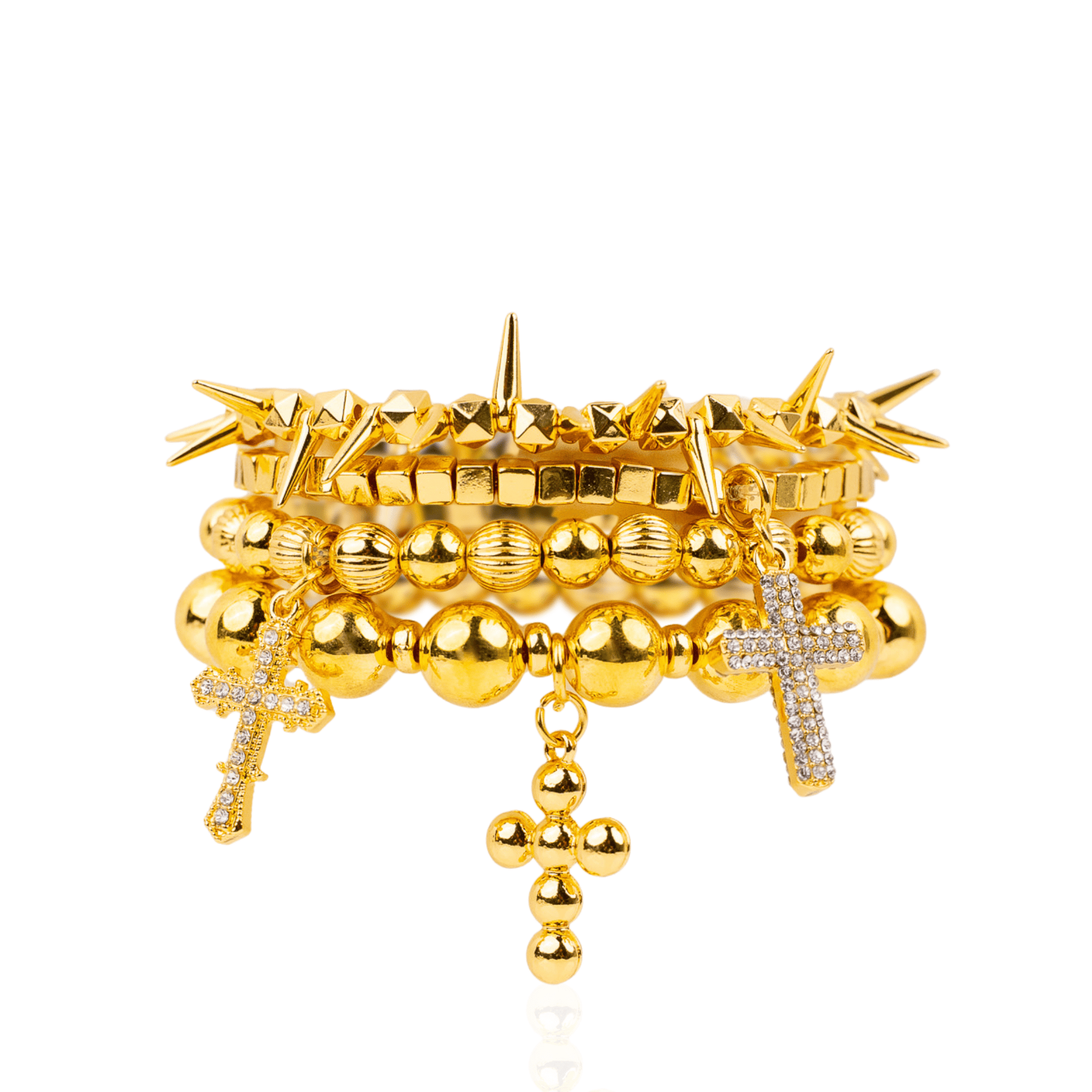 Trinity Crucifix Cross 4pc Stretch Bracelet Stack - Gold,Bracelets, Sassy Jones,