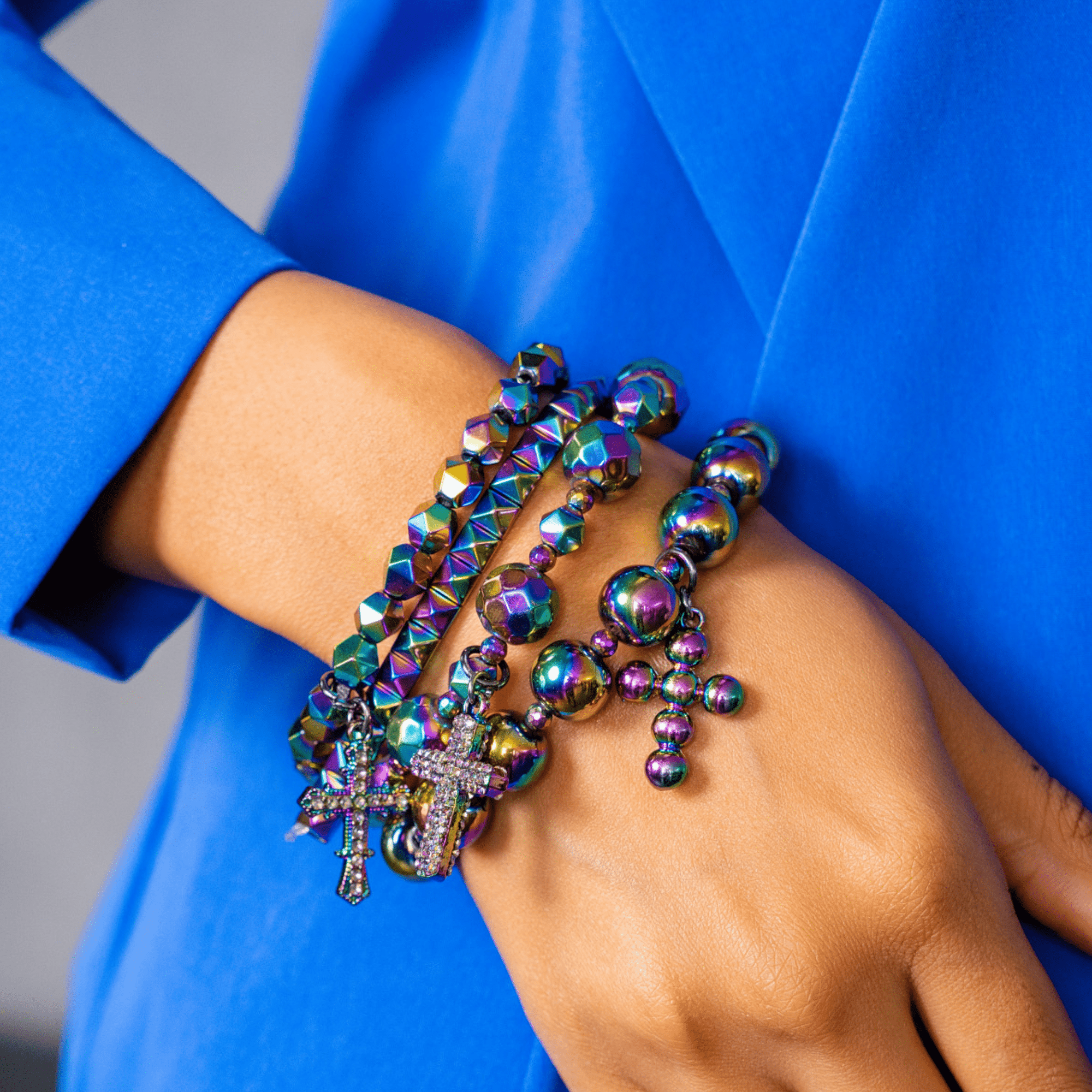 Trinity Crucifix Cross 4pc Stretch Bracelet Stack - Heaven’s Rainbow,Bracelets, Sassy Jones,