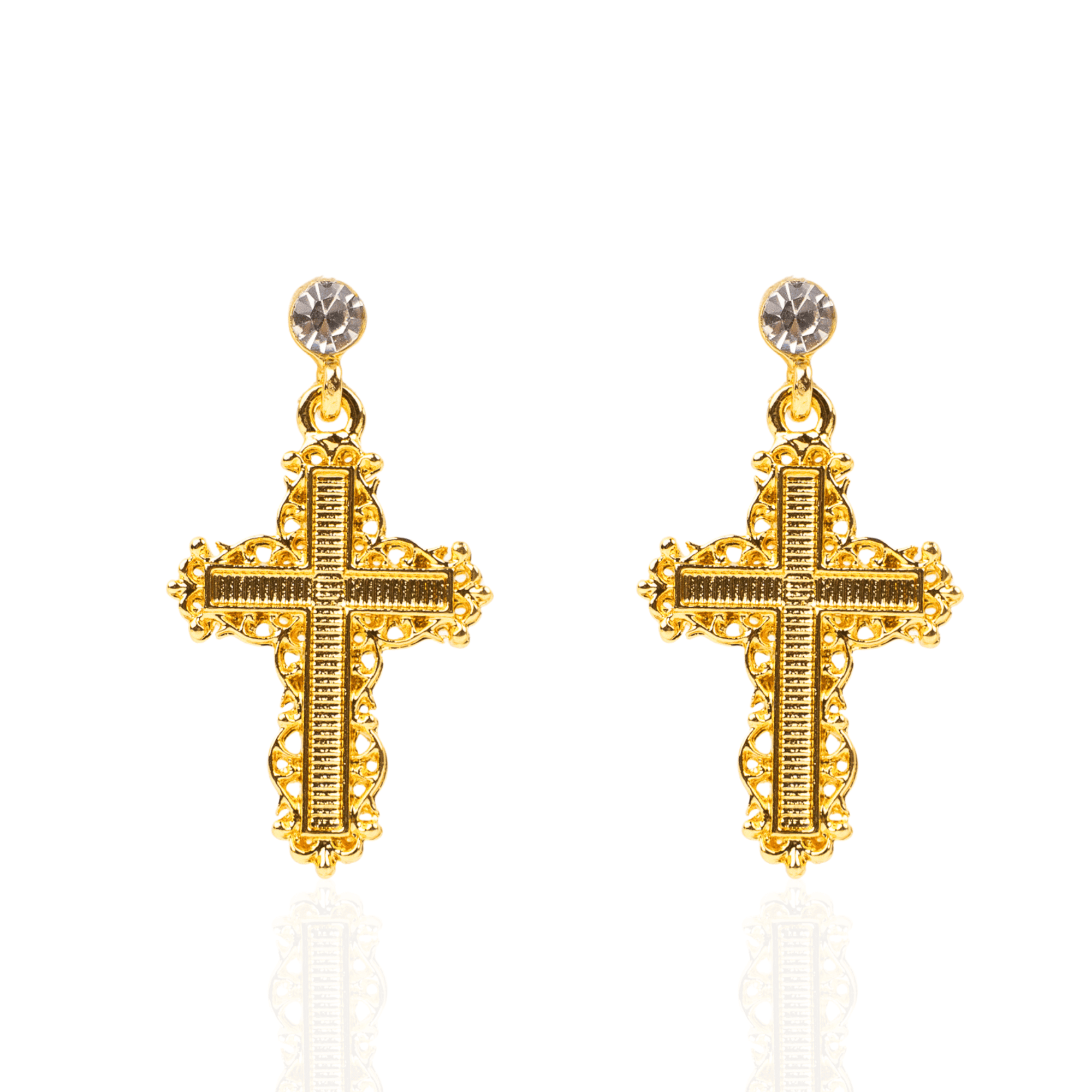 Trinity Crucifix Cross Filigree Drop Earrings - Gold,Earrings, Sassy Jones,