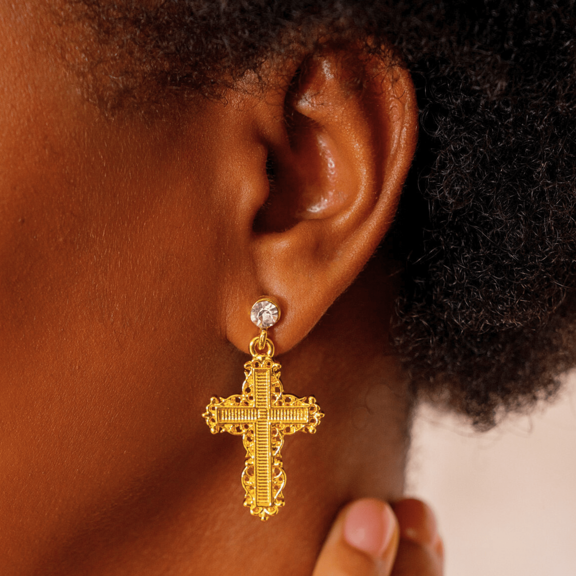 Trinity Crucifix Cross Filigree Drop Earrings - Gold,Earrings, Sassy Jones,