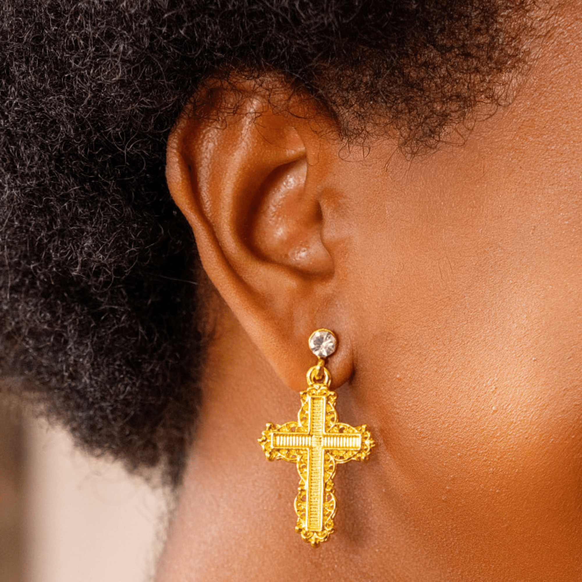 Trinity Crucifix Cross Filigree Drop Earrings - Gold,Earrings, Sassy Jones,