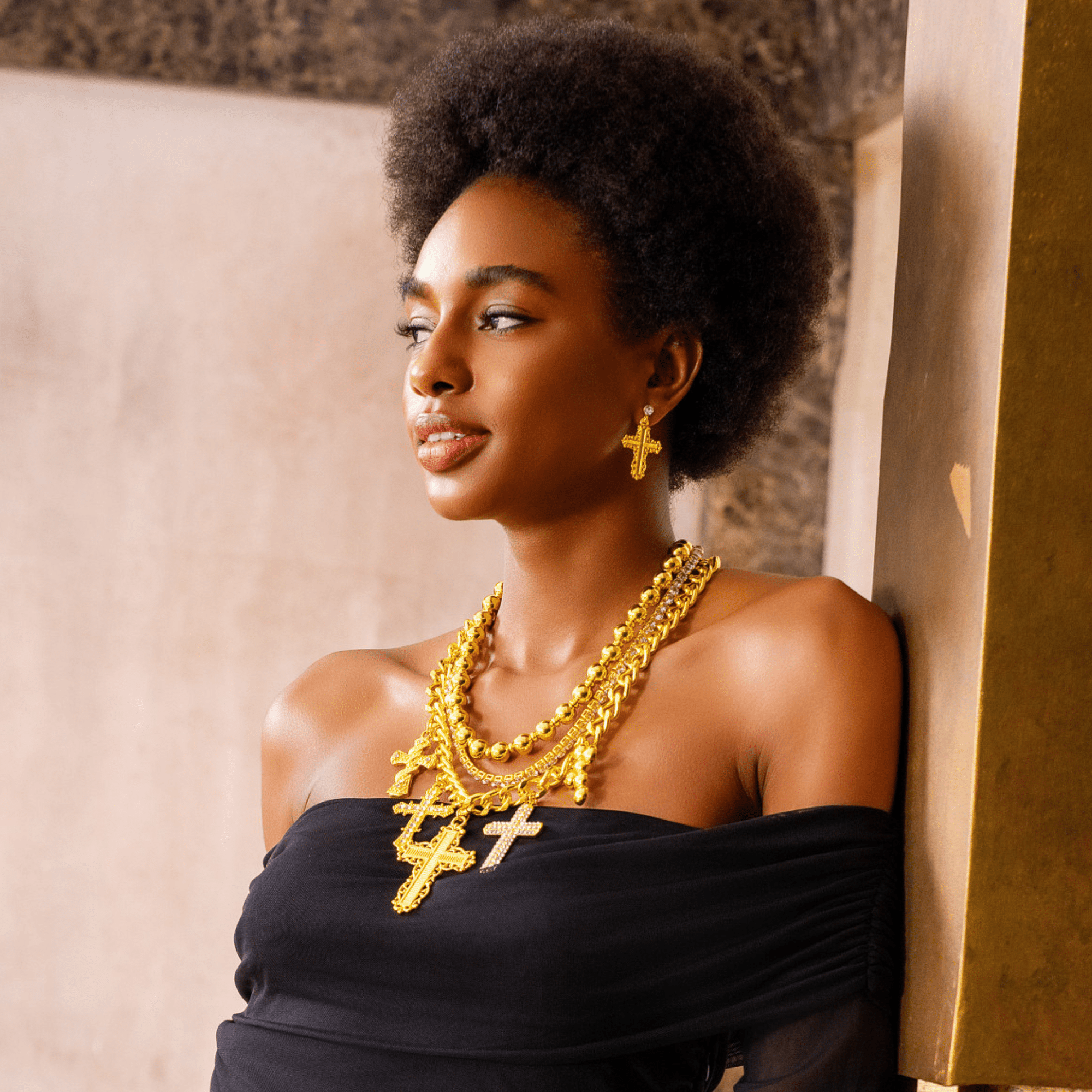 Trinity Crucifix Cross Filigree Drop Earrings - Gold,Earrings, Sassy Jones,