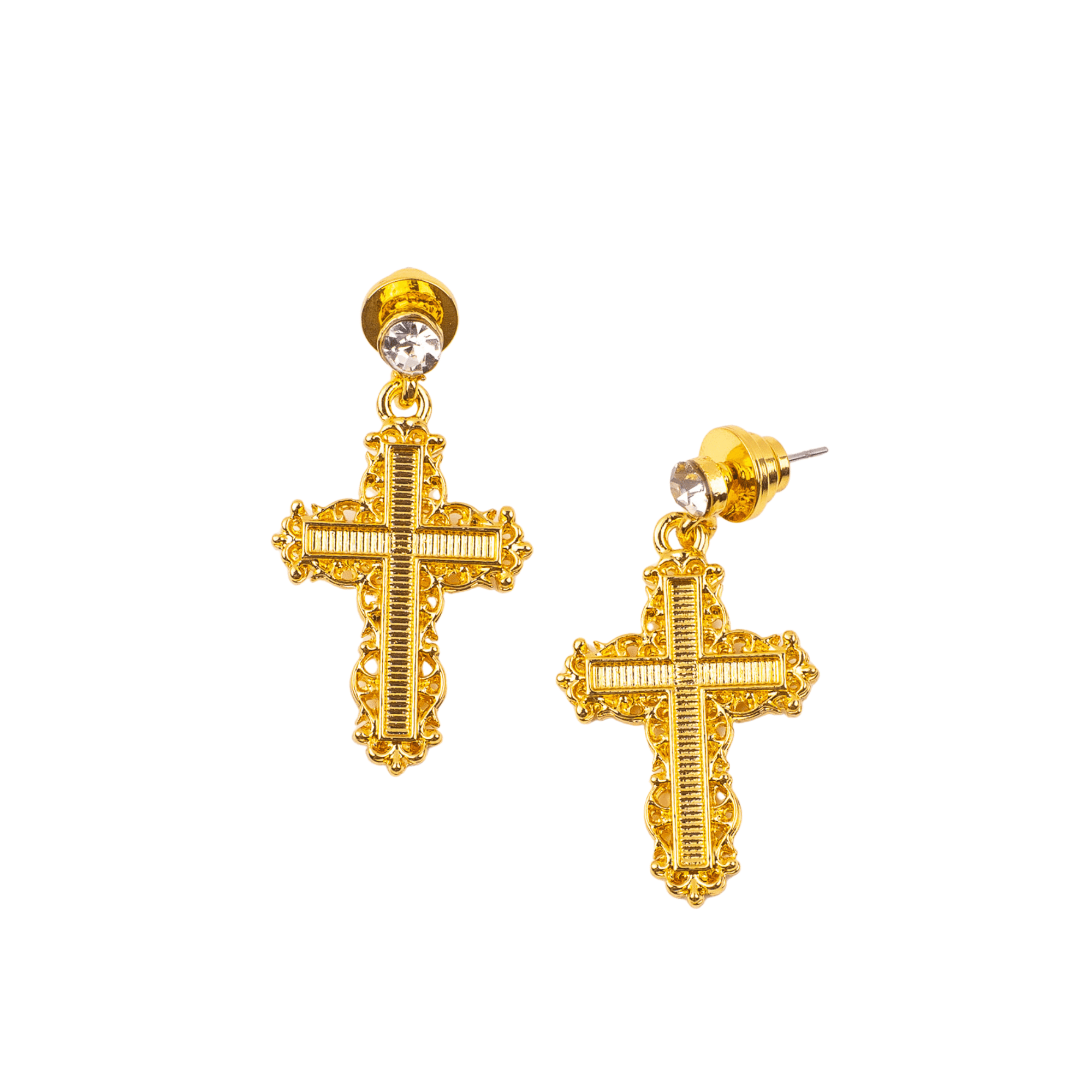 Trinity Crucifix Cross Filigree Drop Earrings - Gold,Earrings, Sassy Jones,