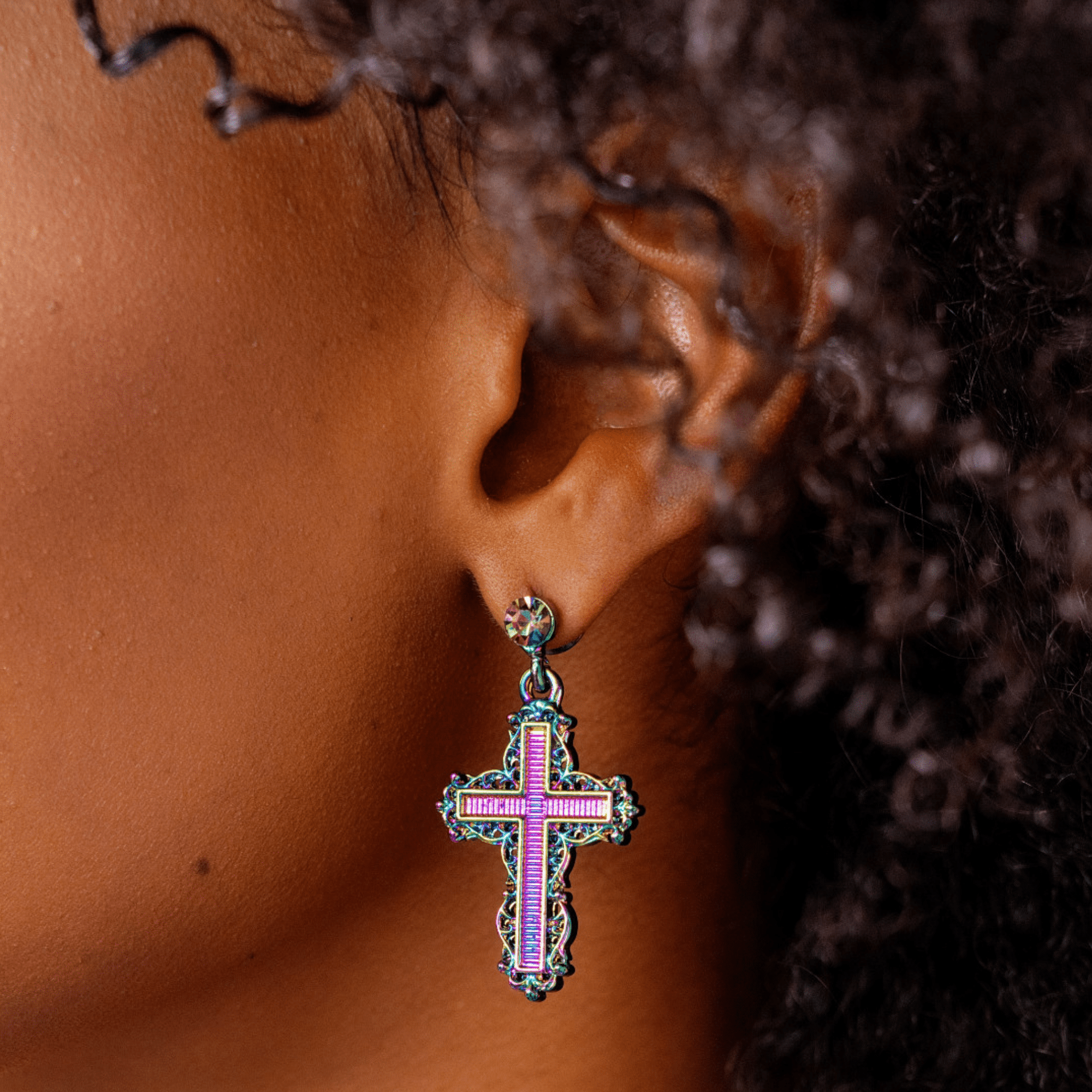Trinity Crucifix Cross Filigree Drop Earrings - Heaven’s Rainbow,Earrings, Sassy Jones,
