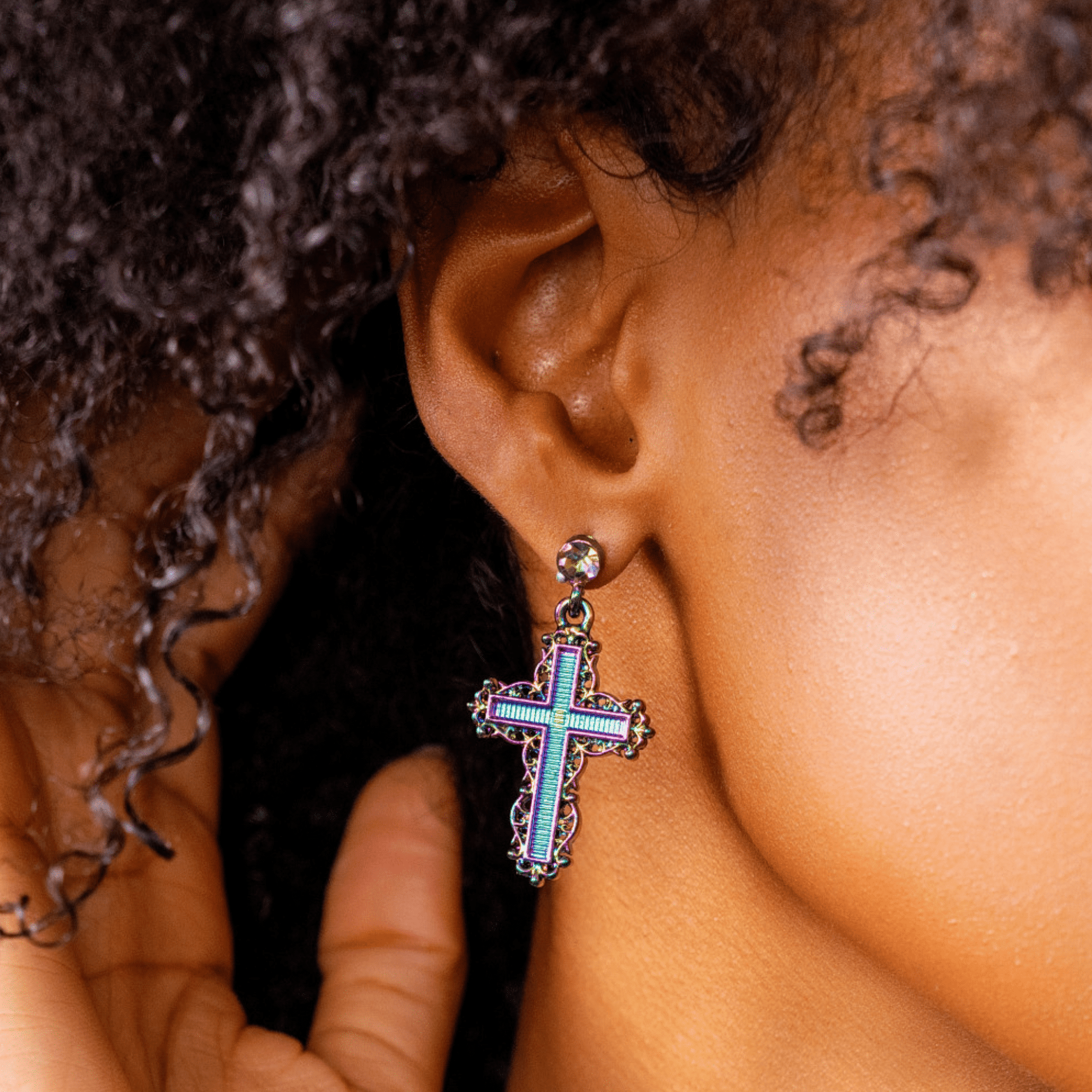Trinity Crucifix Cross Filigree Drop Earrings - Heaven’s Rainbow,Earrings, Sassy Jones,