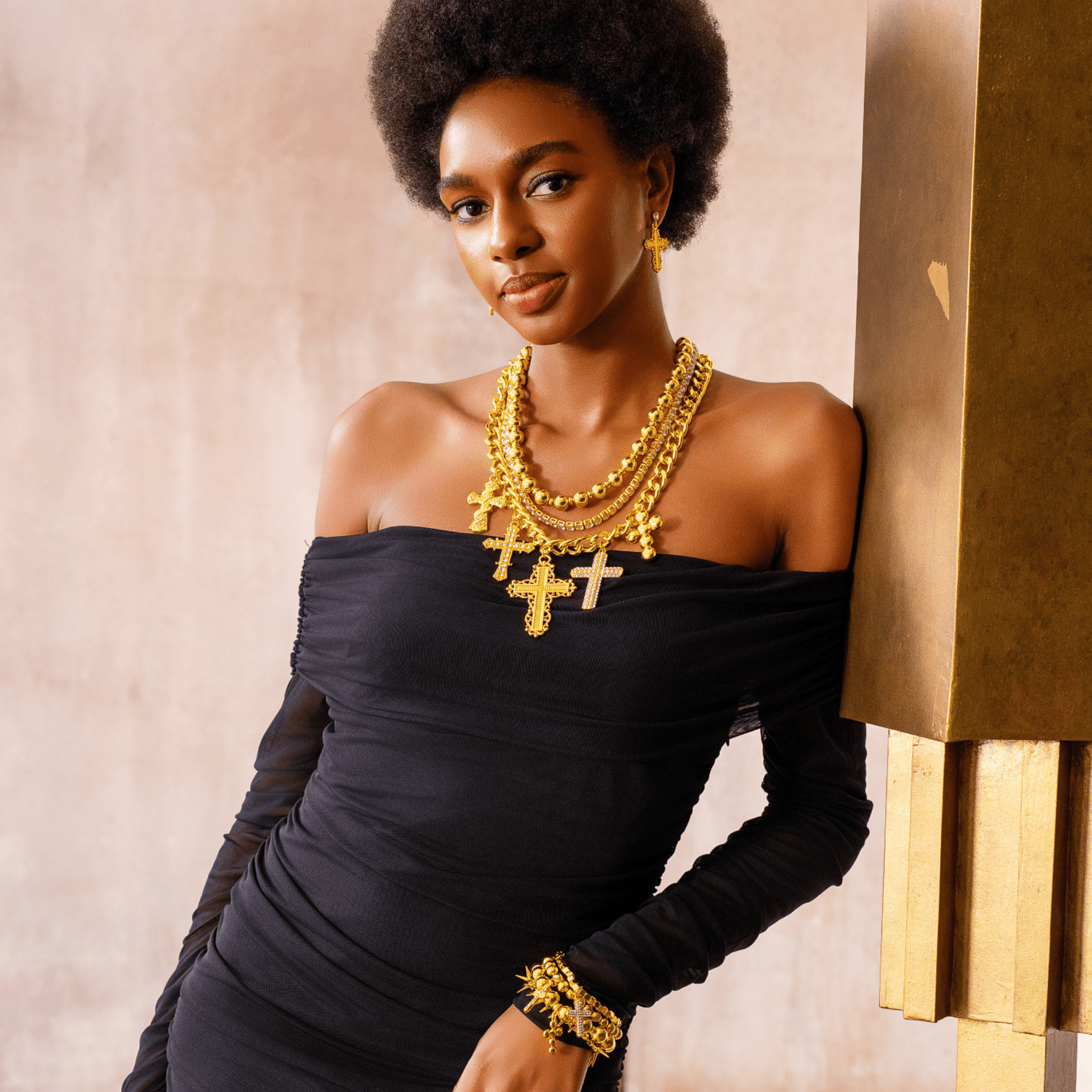 Trinity Crucifix Cross Statement Chain - Gold,Necklaces, Sassy Jones,