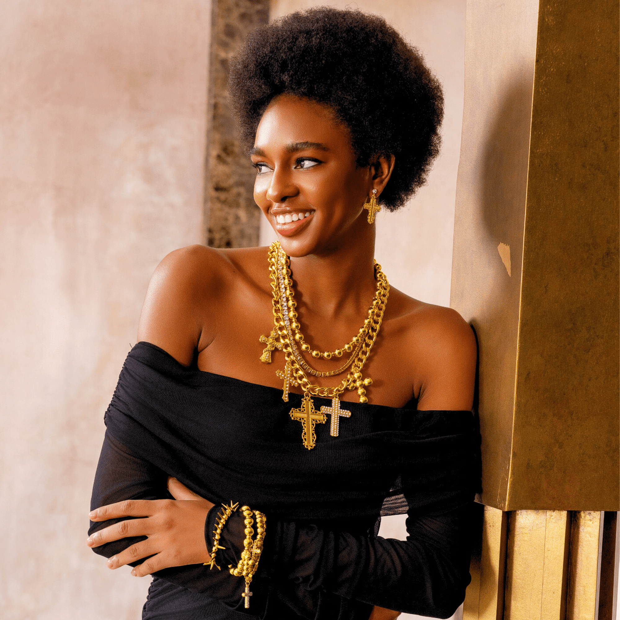 Trinity Crucifix Cross Statement Chain - Gold,Necklaces, Sassy Jones,