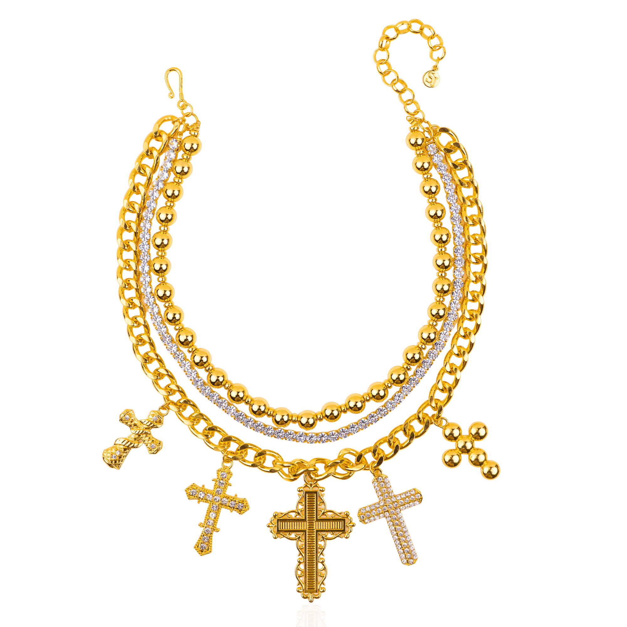 Trinity Crucifix Cross Statement Chain - Gold,Necklaces, Sassy Jones,