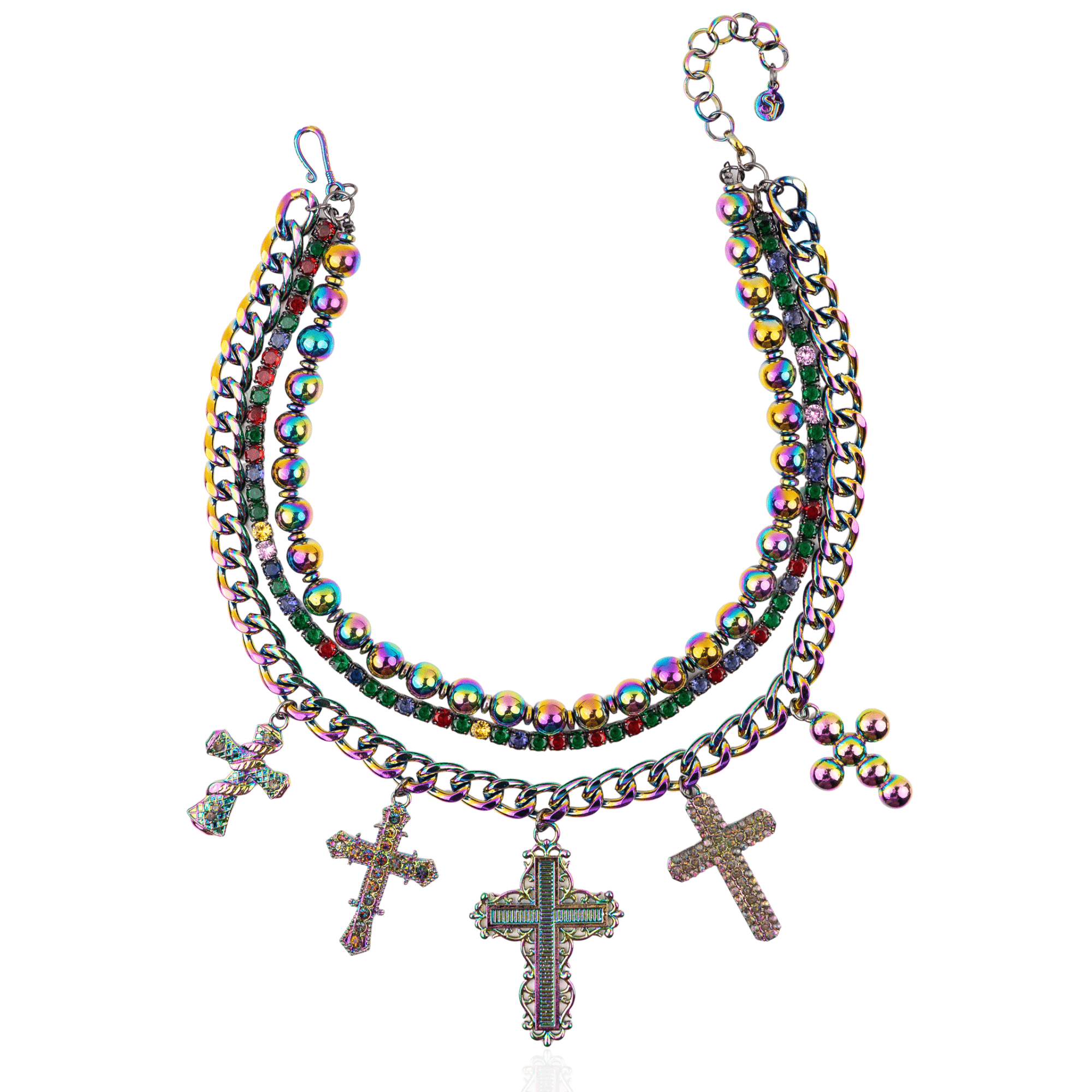 Trinity Crucifix Cross Statement Chain - Heaven’s Rainbow,Necklaces, Sassy Jones,