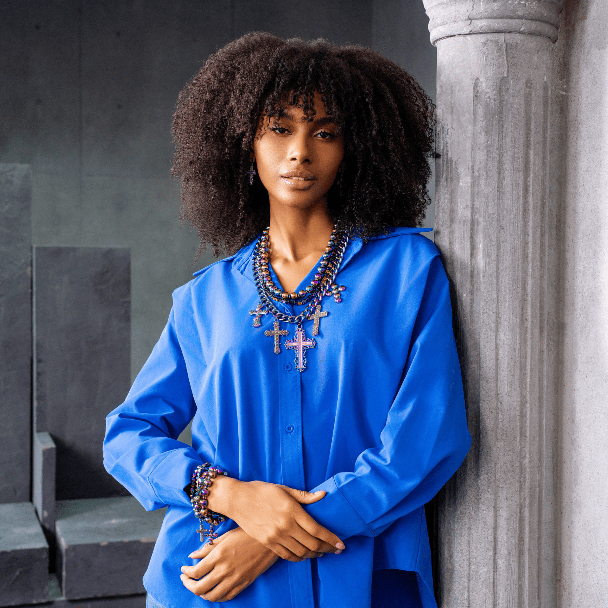 Trinity Crucifix Cross Statement Chain - Heaven’s Rainbow,Necklaces, Sassy Jones,