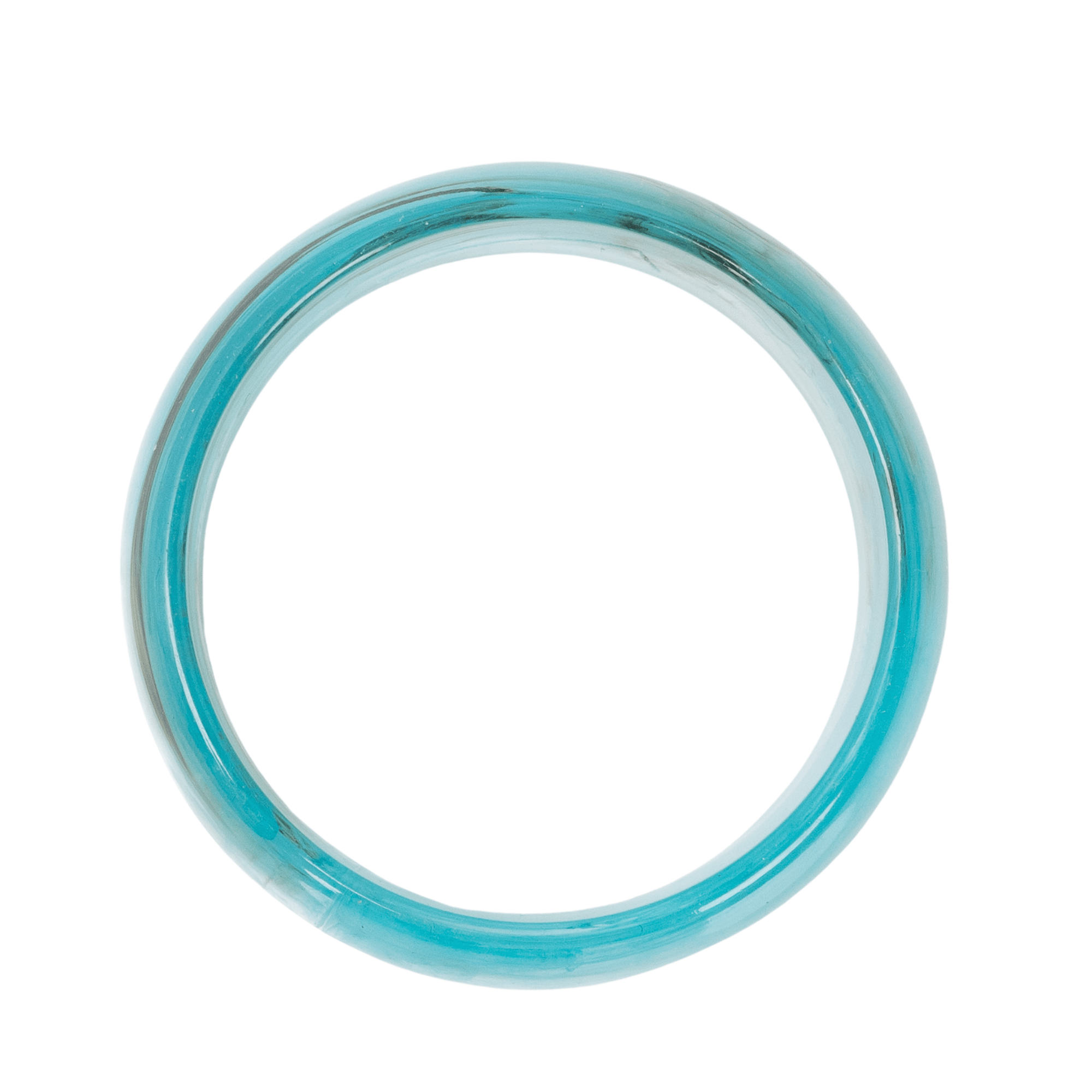 Glossy aqua marbled resin bangle bracelet with ocean inspired turquoise and pearl swirls on a white background.