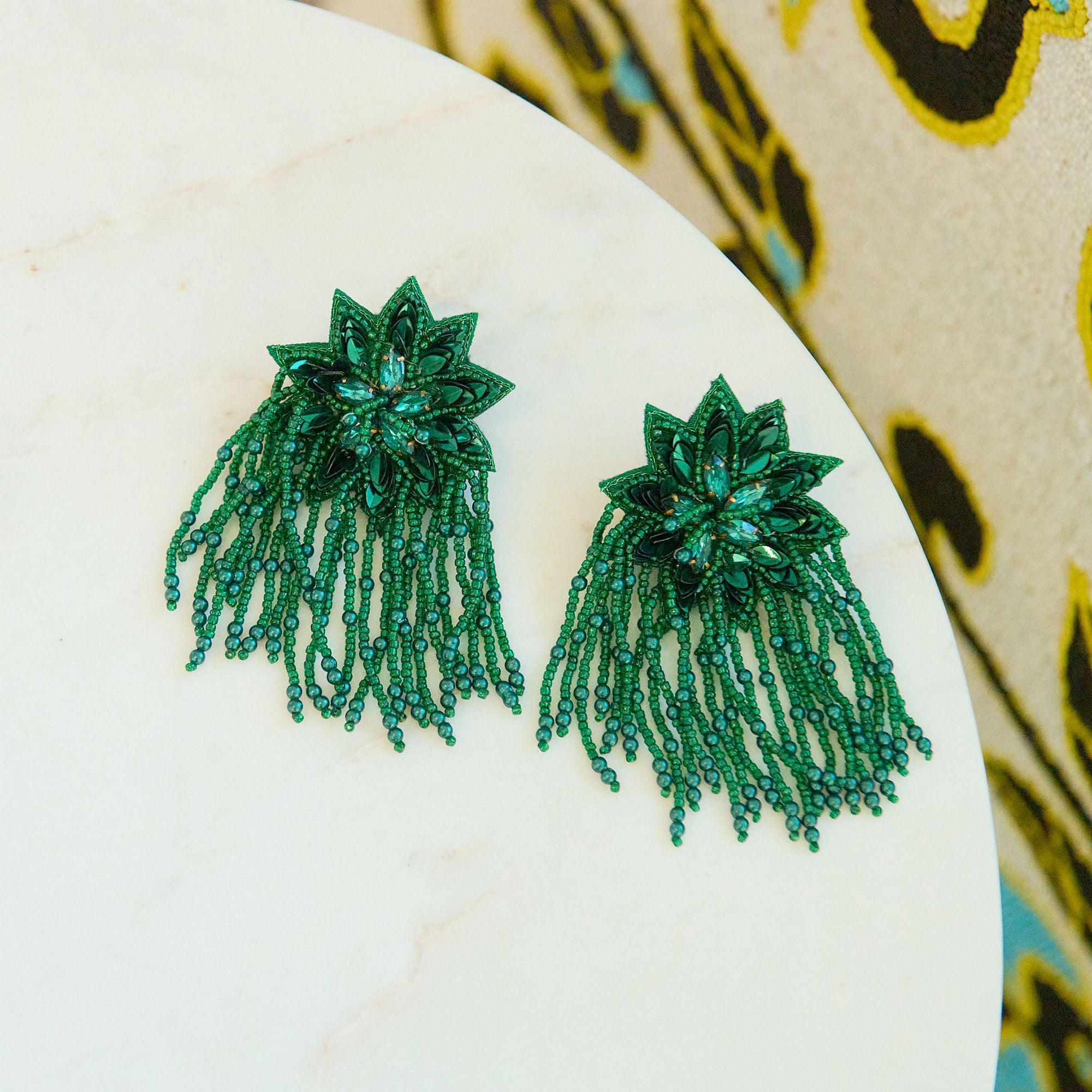 Tyla Party Dangles - Sequin Emerald,Earrings, Sassy Jones,