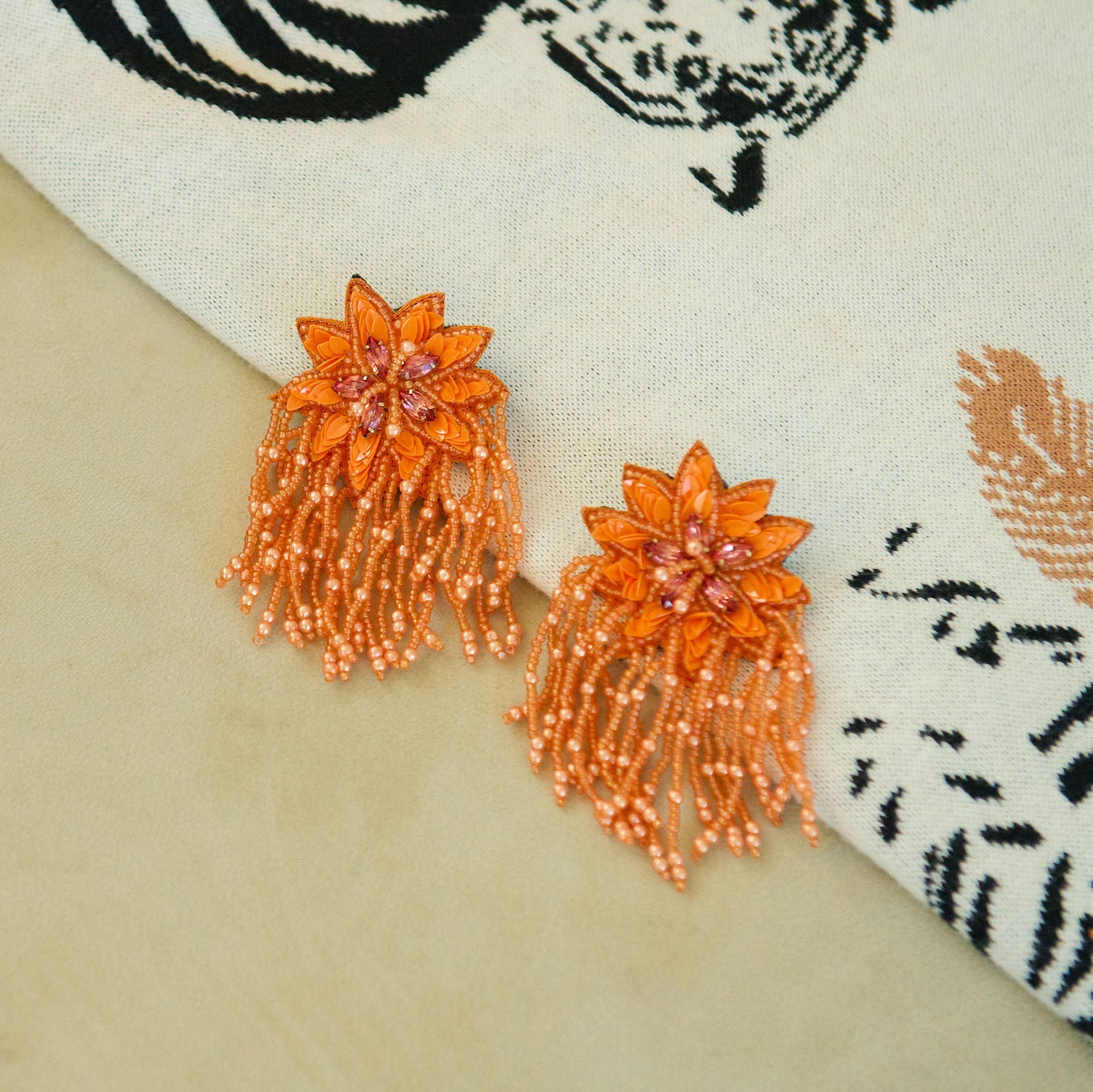 Tyla Party Dangles - Sequin Orange,Earrings, Sassy Jones,