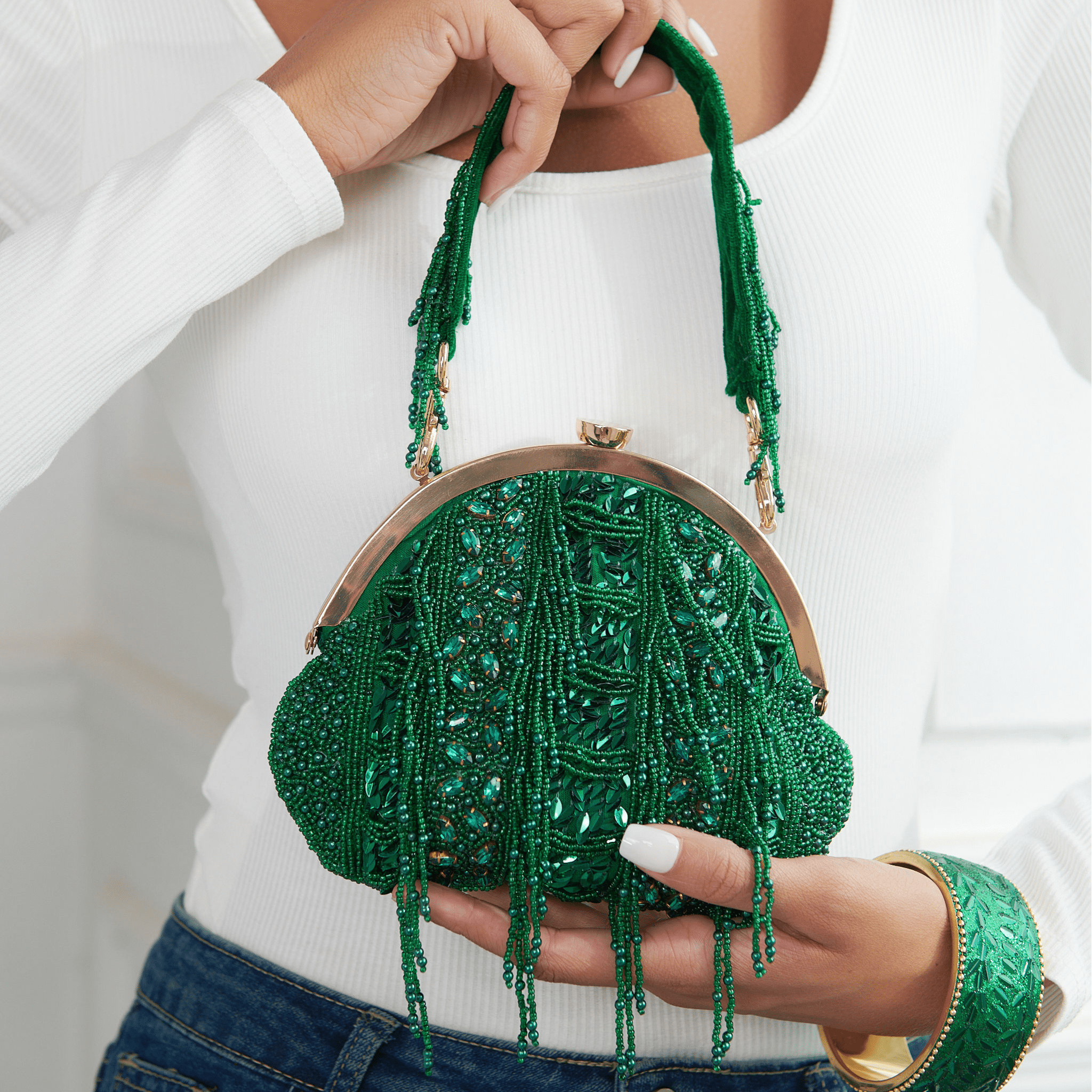 Tyla Party Tote - Sequin Emerald,Handbags, Sassy Jones,