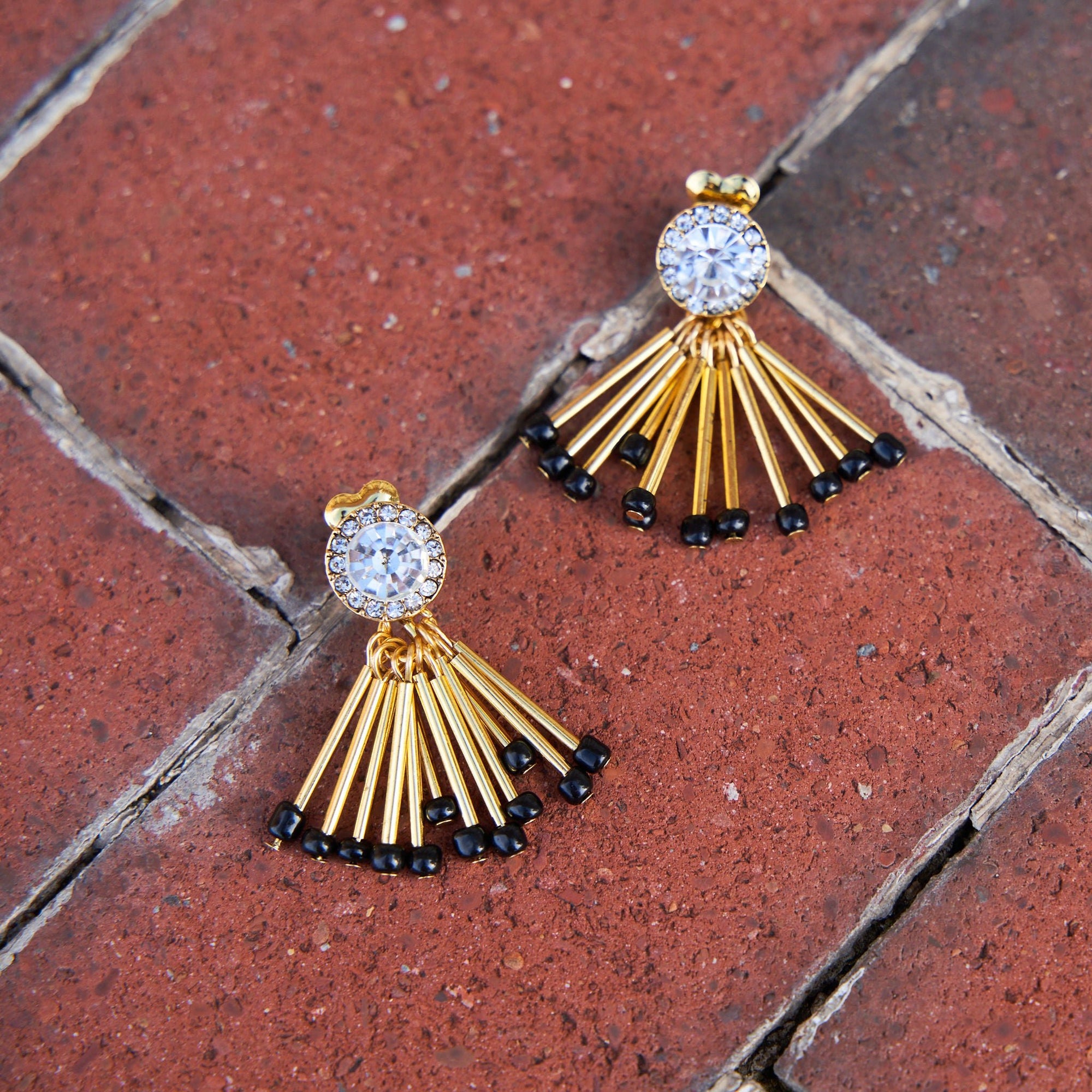 Vashti Crystal Dangles - Gold,Earrings, Sassy Jones,
