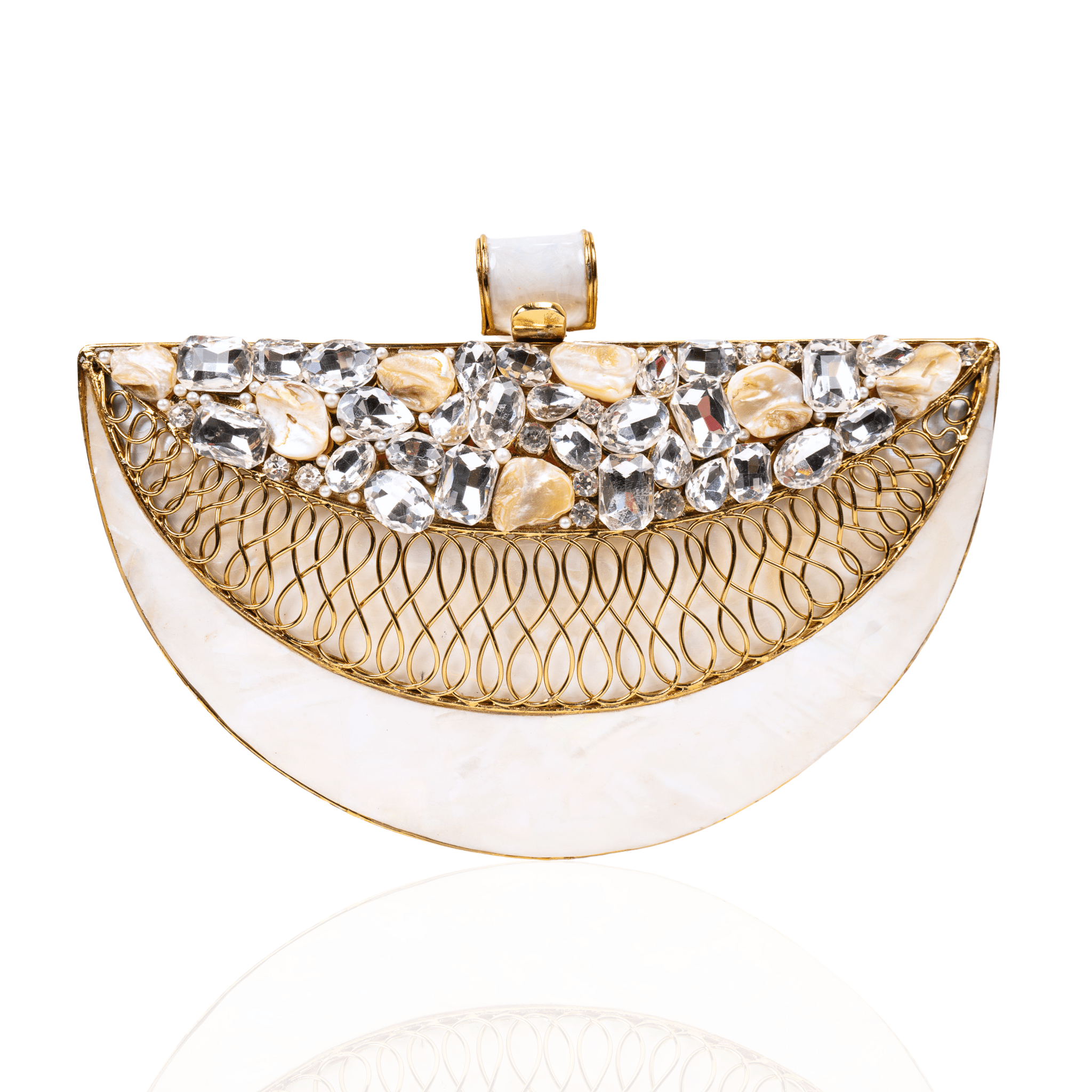 Wisteria Half Moon Clutch - Mother of Pearl,Handbags, Sassy Jones,